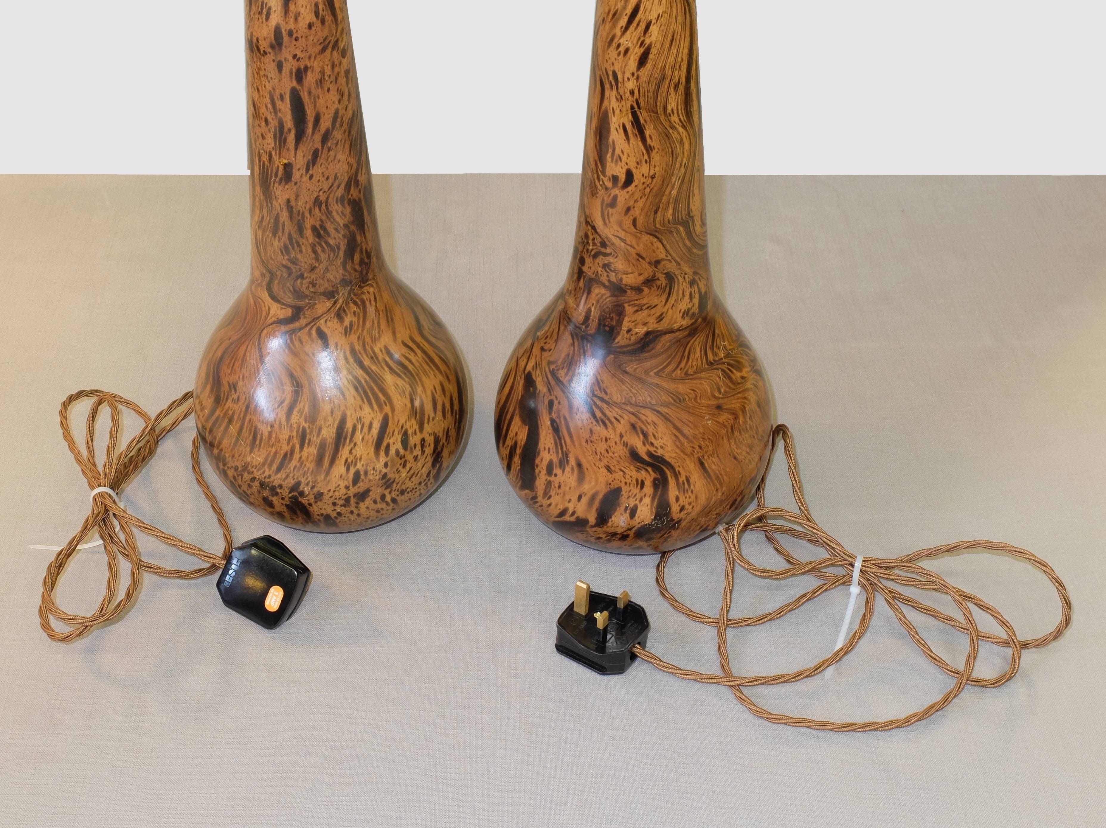 European Pair of 1950's Mid-Century Wooden Table Lamps