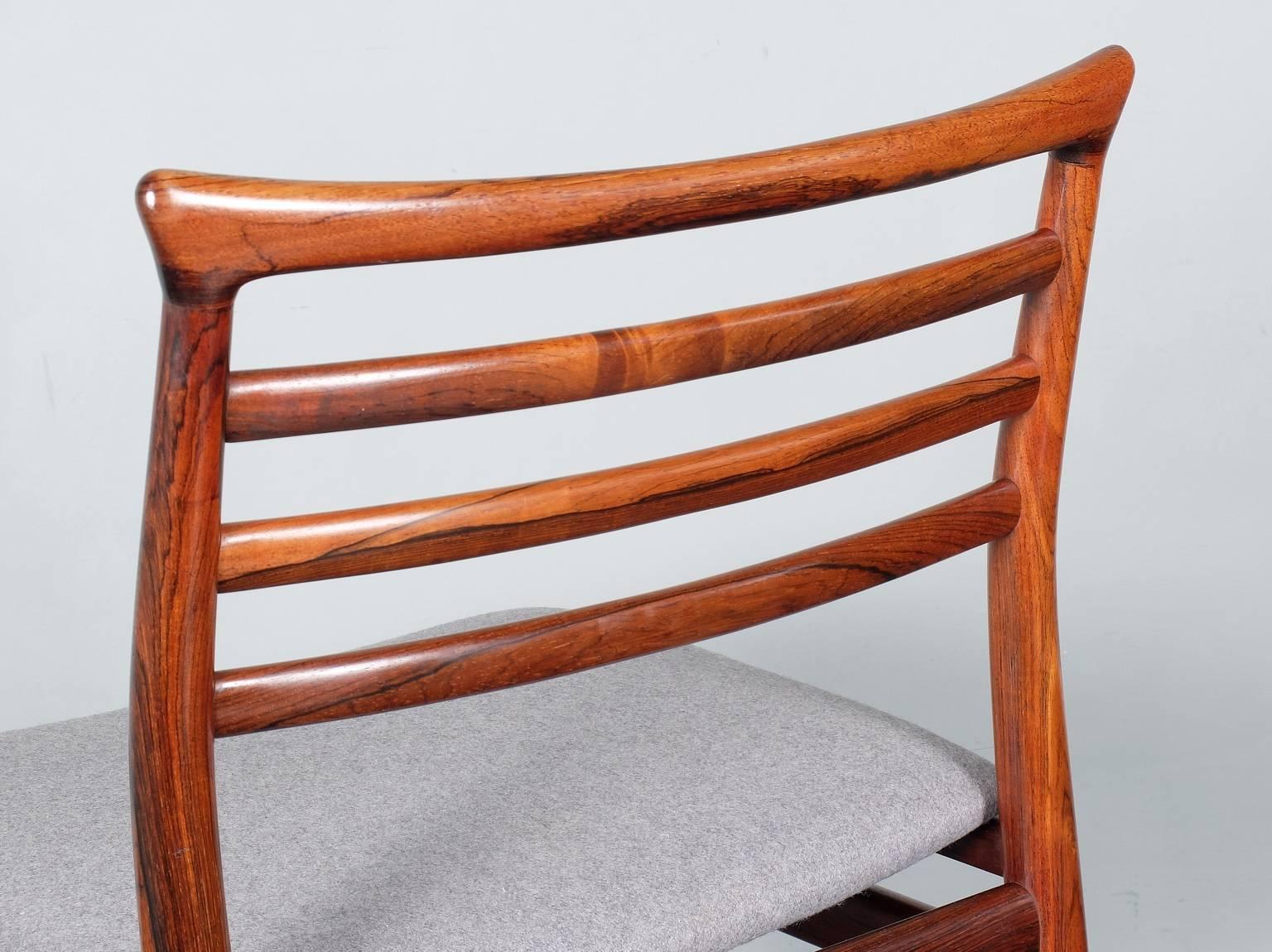 Fabric Set of Six Danish Erling Torvits Rosewood Dining Chairs 