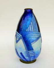 Camille Faure Art Deco Copper Enamel Geometric Design Vase
