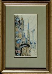 Philadelphia Female Artist Wuanita Smith White Line Color Woodblock "Totems"