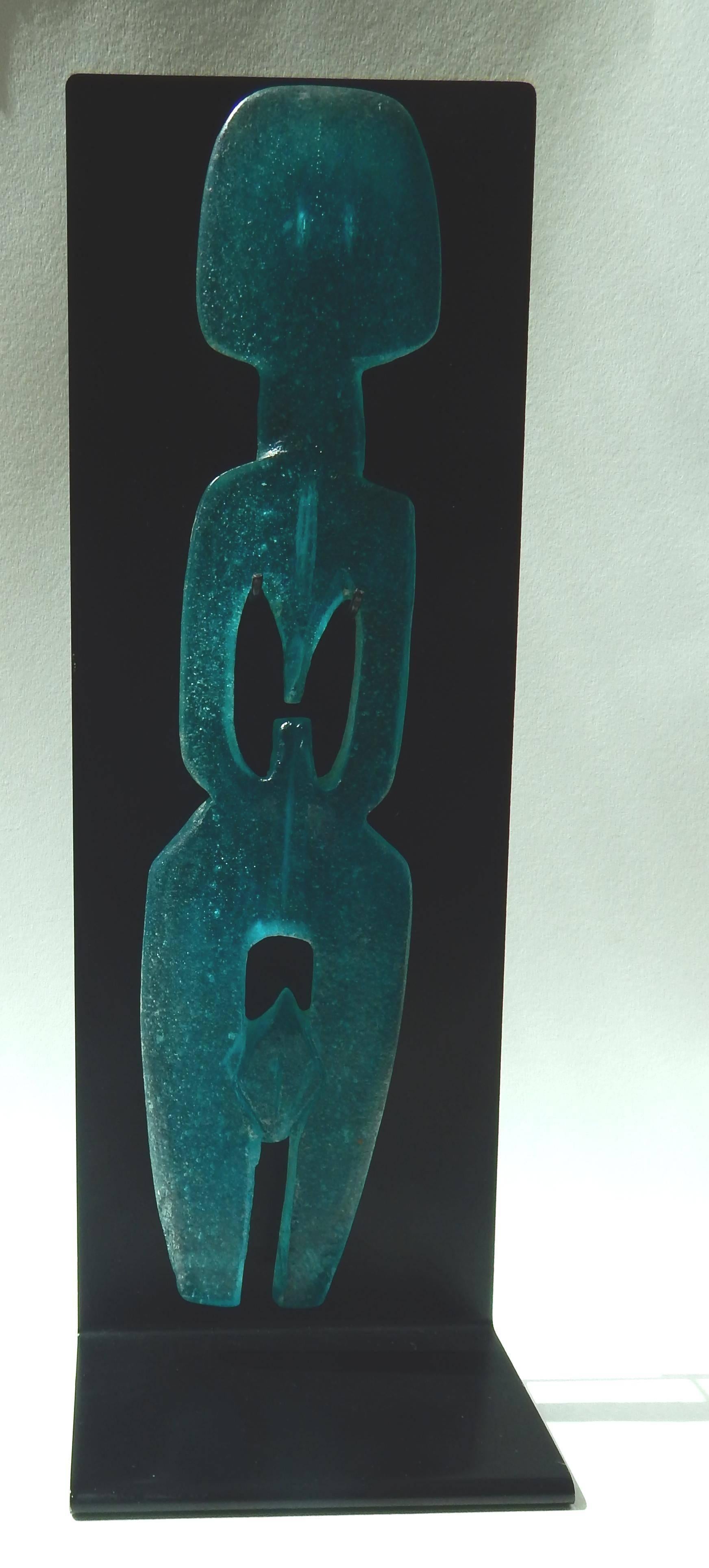 Daum glass figural sculpture in Aqua by Thomas Gleb (b. 1912 Poland)
A Thomas Gleb blue pâte de verre figure for Daum,
late 20th century, with original black painted metal stand.
The figure bears the molded signatures: GLEB and Daum.
Also