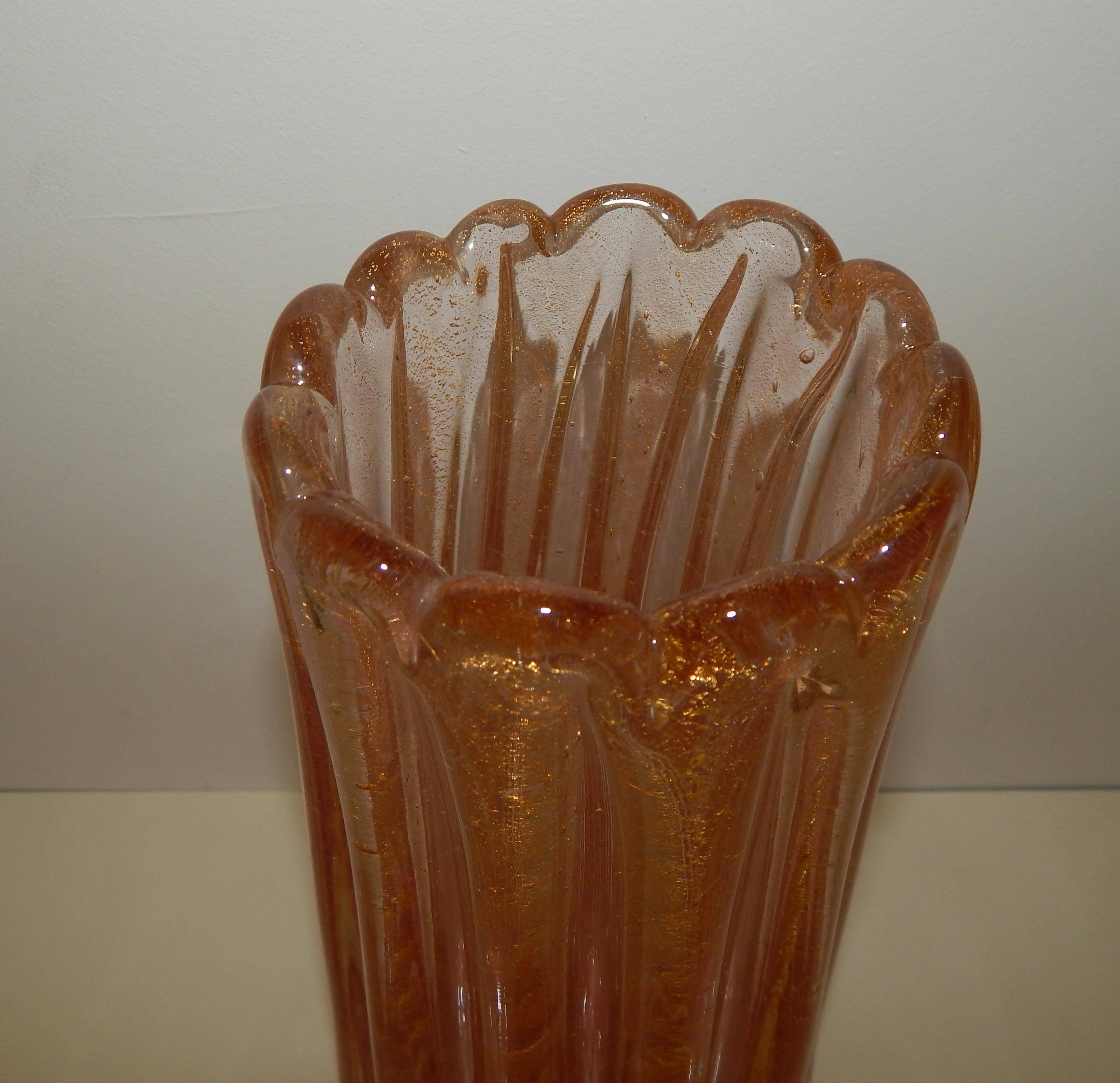 Italian Fratelli Toso Tall Venetian Glass Vase For Sale