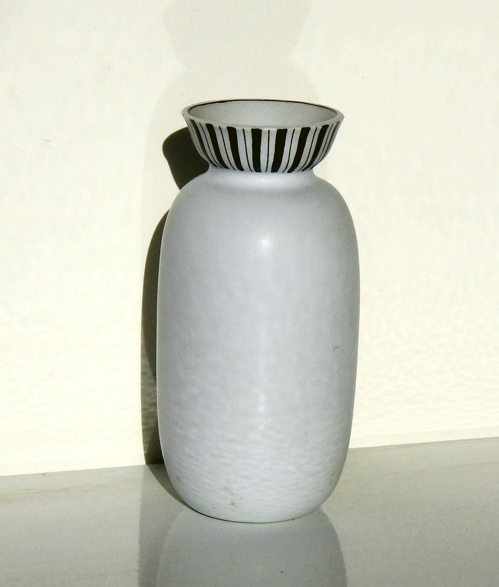 Mid-Century Modern Gustavsberg Surreal Ceramic Vase with Silver Overlay by Stig Lindberg, Grazia