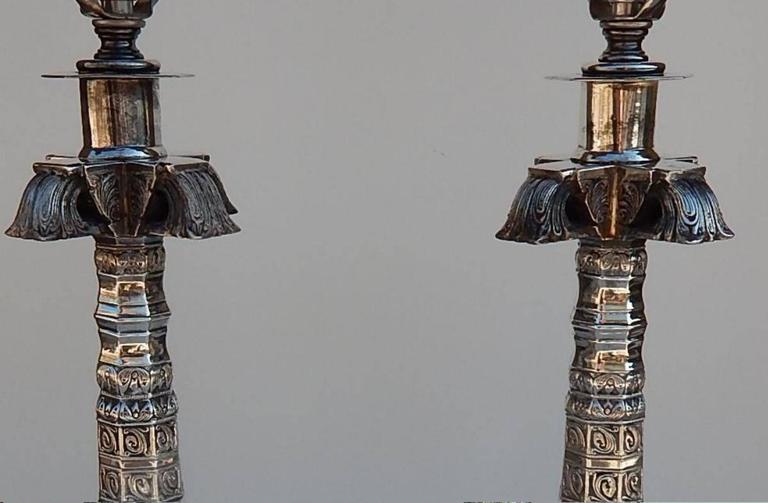 Pair of Hollywood Regency Lamps Heavily Silver Plated In Excellent Condition For Sale In Phoenix, AZ