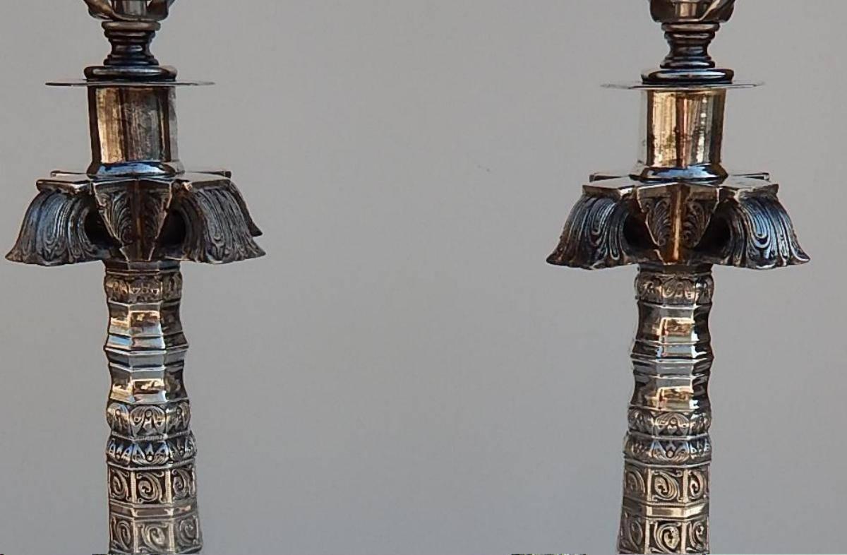 American Pair of Hollywood Regency Lamps Heavily Silver Plated