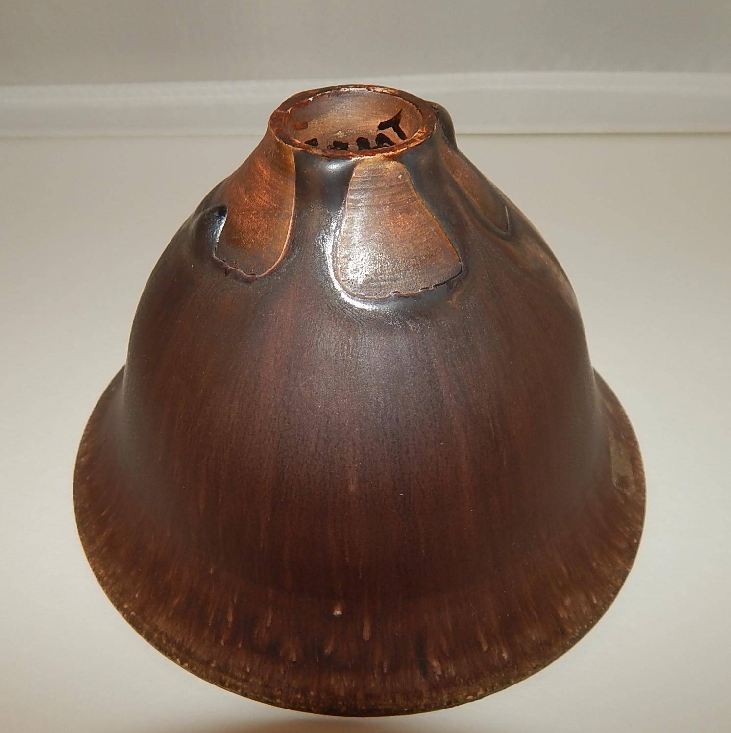 Mid-Century Modern Rose Cabat Studio Ceramic Brown Flared Bowl For Sale