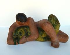 Dickman Walker Ceramic Sculpture, circa 1940s, Man Wrestles Fish