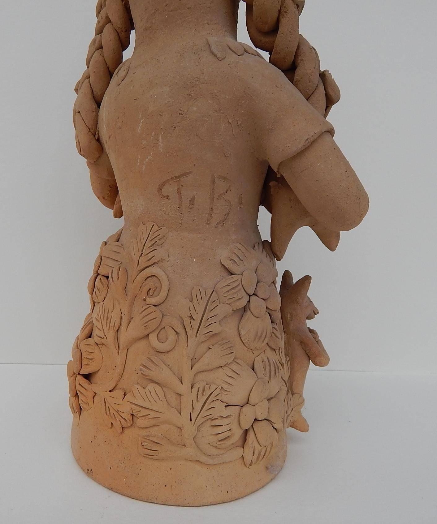 Mexican Clay Figure by Teodora Blanco, Oaxacan Folk Artist In Excellent Condition In Phoenix, AZ