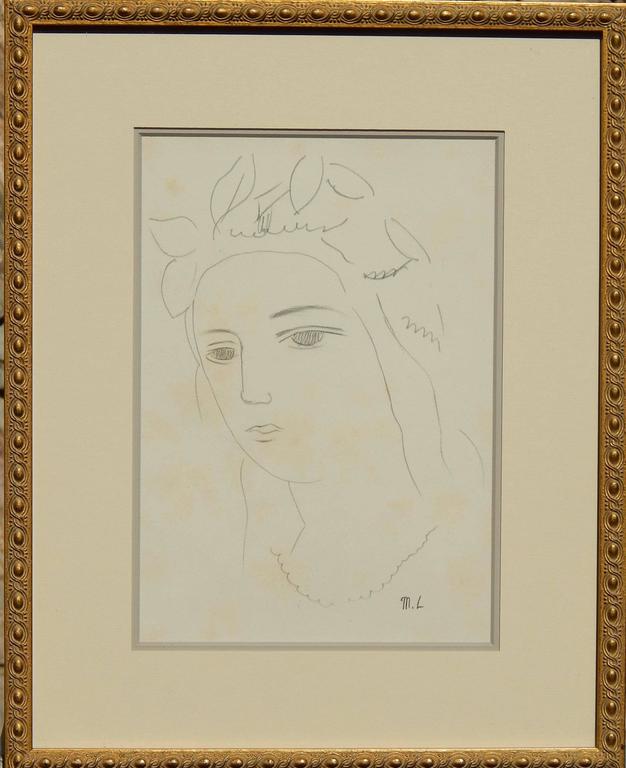 Graceful original graphite drawing by Marie Laurencin (1885-1956).
Signed lower right with initials 
