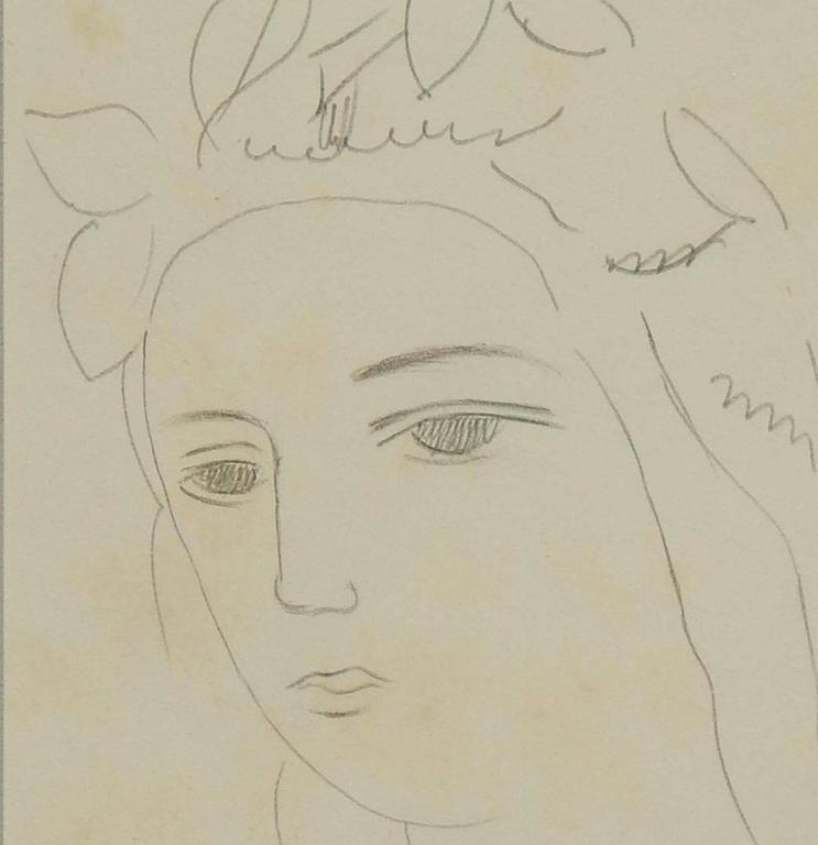 French Marie Laurencin Graphite Drawing, Female Portrait For Sale