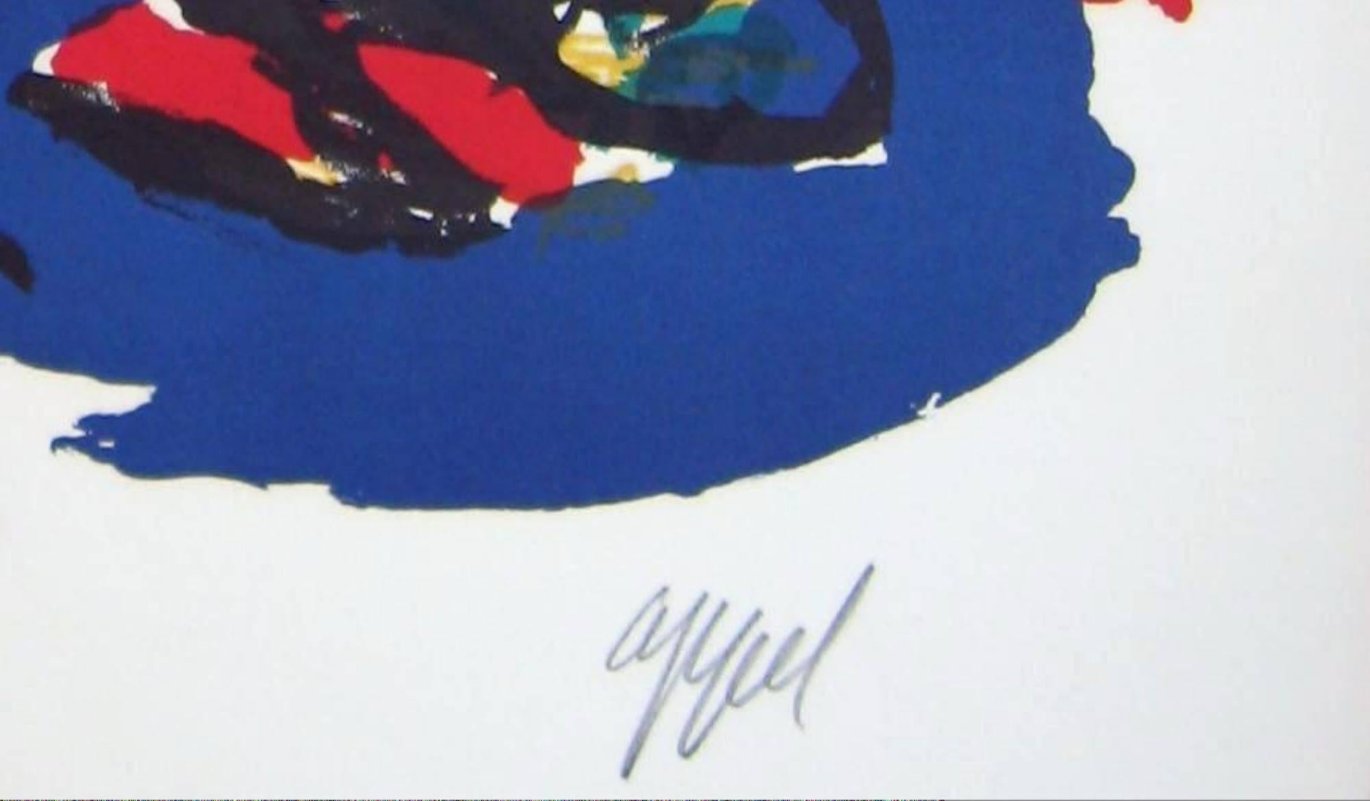 Karel Appel.
Untitled abstract of faces.

Color Lithograph.
Edition: 90 of which this print is no. 21.
20
