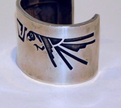 Marvin Lomahaftewa Hopi Heavy Sterling Decorated Cuff