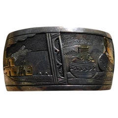 Ray Calladitto Navajo Sterling Story Telling Cuff with gold Overlay Pueblo Motif