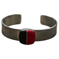 Duane Maktima Laguna/Hopi Sterling Bracelet with Onyx and Rosarita Gemstones