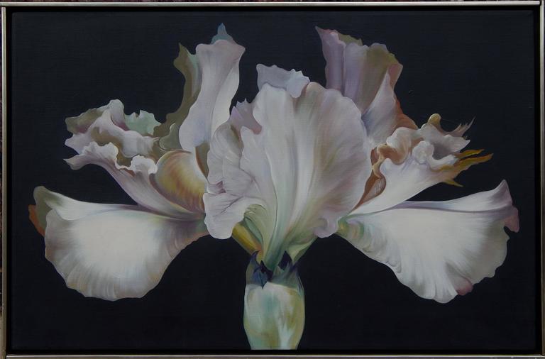 Dramatic floral of irises by well-known artist Lowell Nesbitt.
Image size: 22