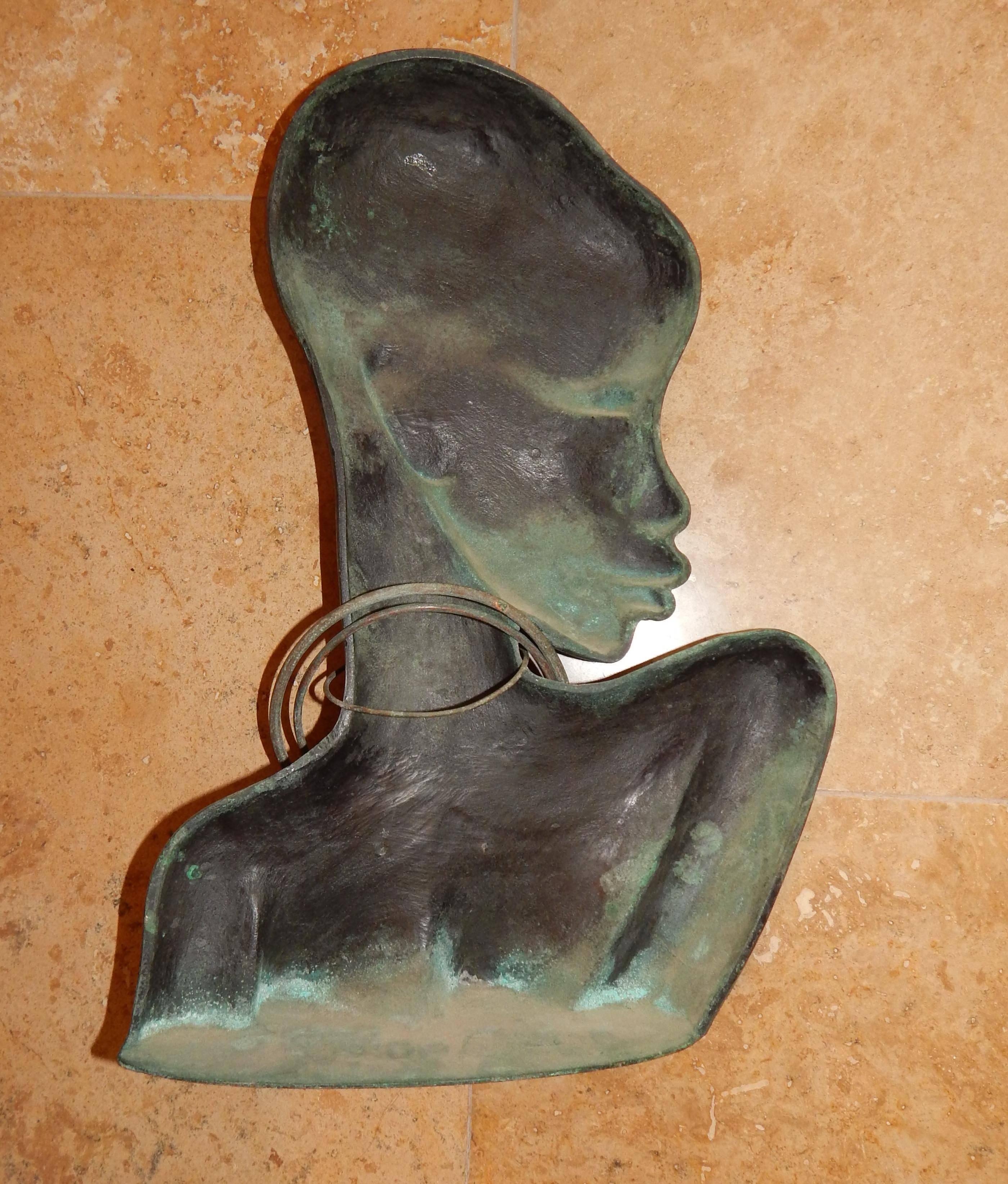 Art Deco Hagenauer Bronze African Female Figure, Marked Made in Vienna and Rena