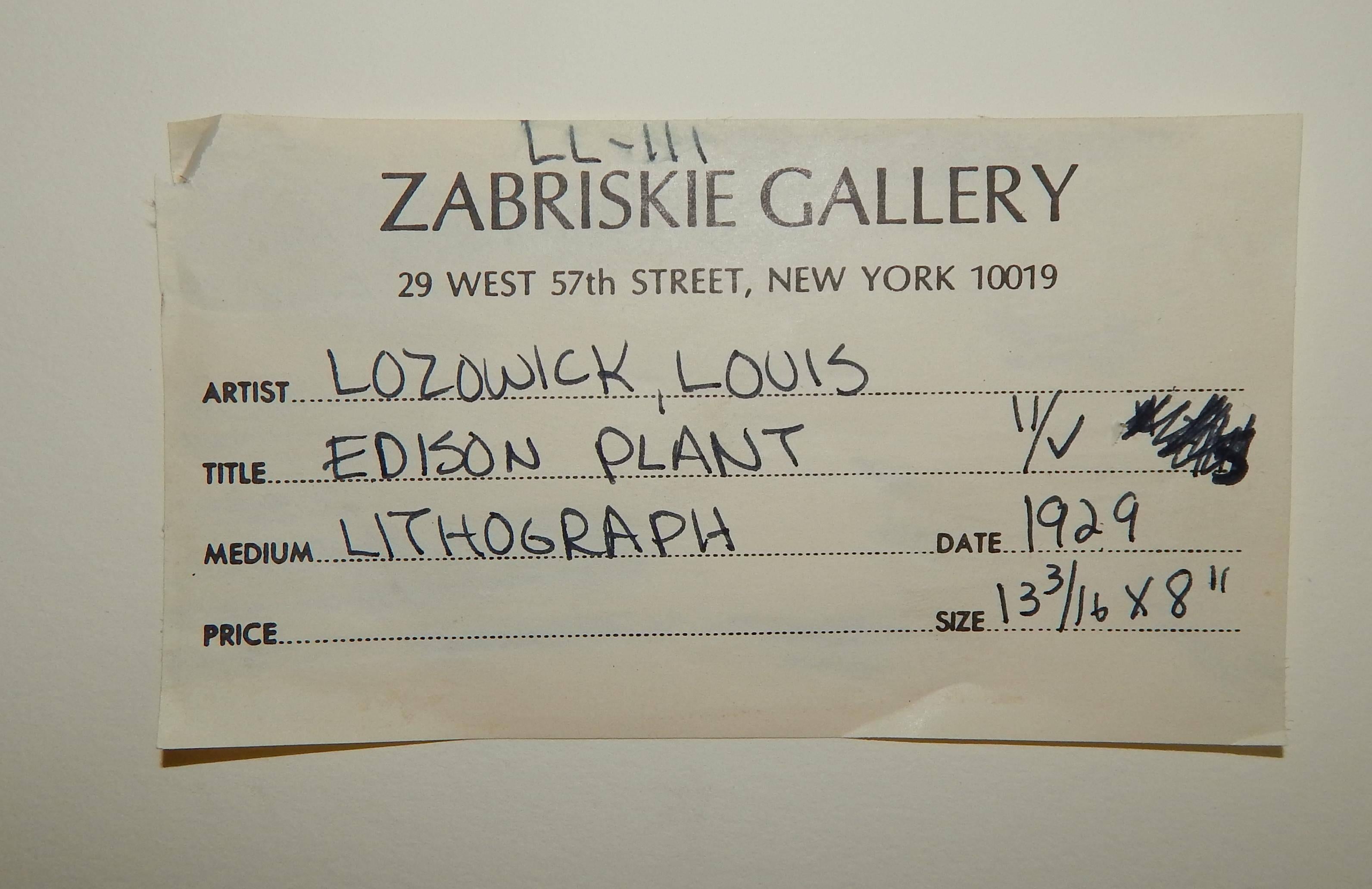 Hervorragend erhaltene Original-Lithografie von Louis Lozowick (1892-1973).
Bleistift signiert unten rechts. Auflagenhöhe unten links.
Nr. 24 in der Raisonne von Janet Flint. Auflage von 20 Stück.
Dieser Druck stammt aus einer zusätzlichen
