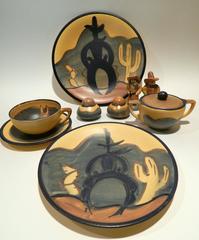 Rare Vintage Stangl Ceramics, Ranger Pattern, 34 Piece Set of Cowboy Pottery