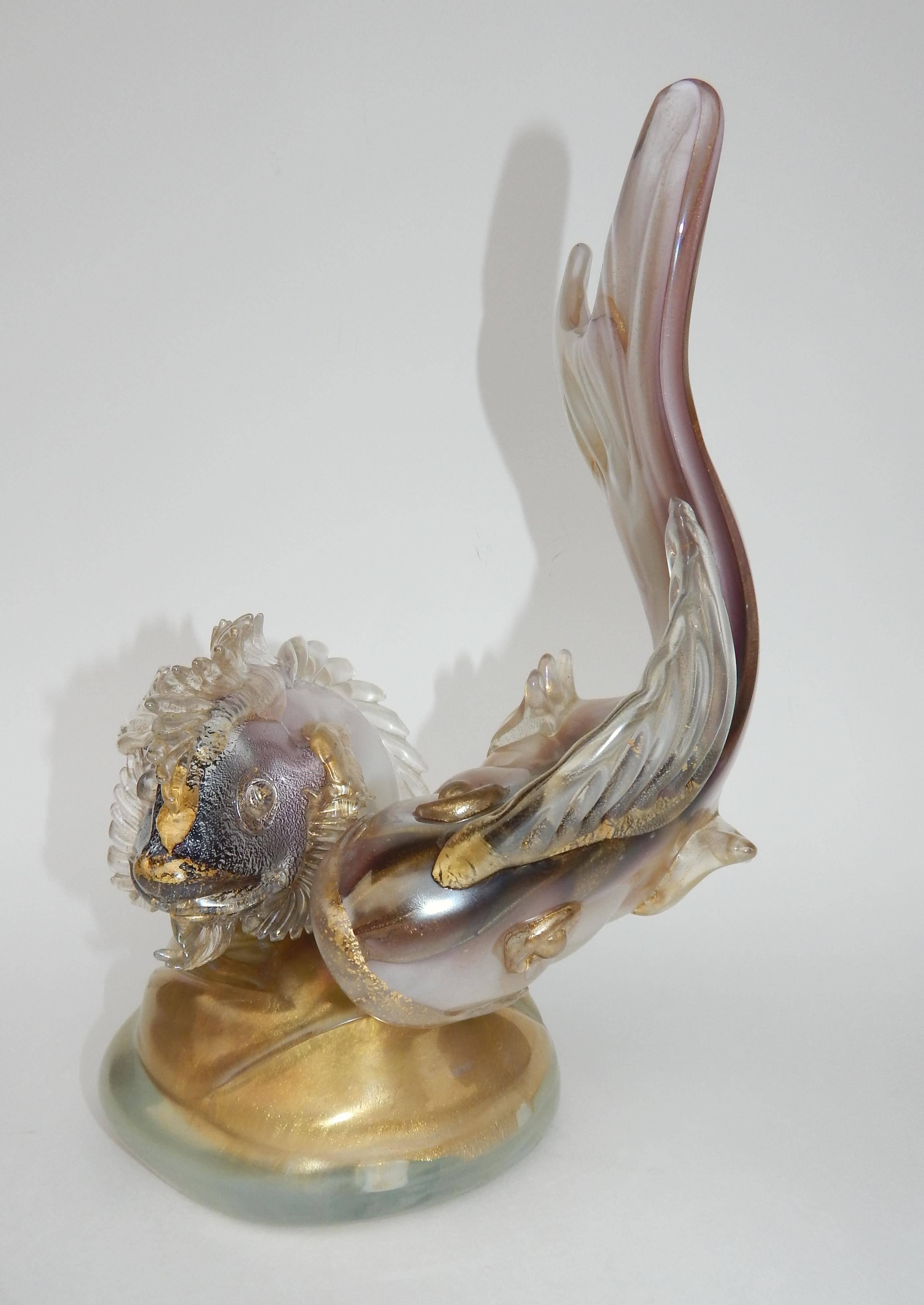 Vintage Italian Glass Double Fish Sculpture with Gold Fleck In Excellent Condition For Sale In Phoenix, AZ