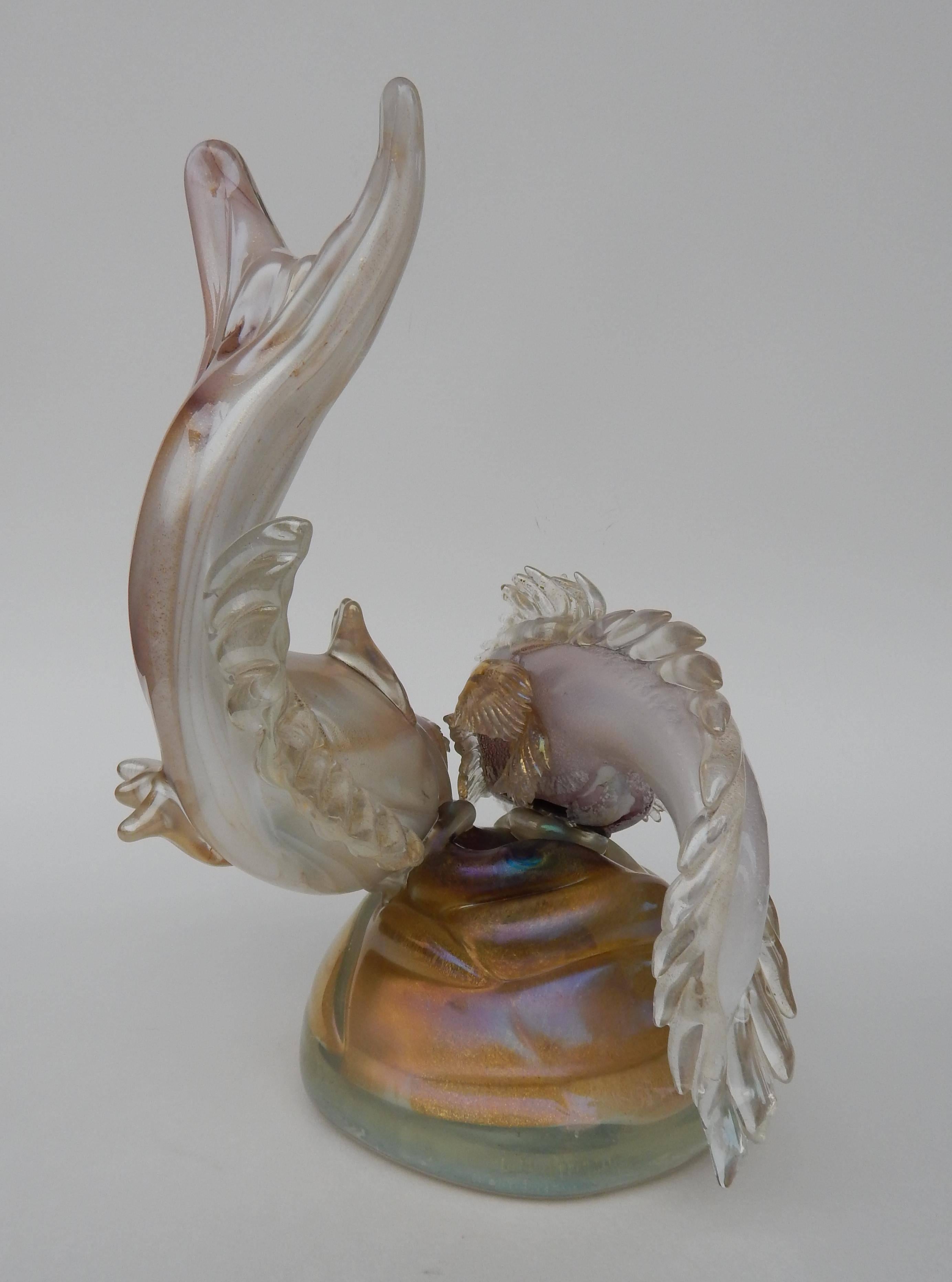 20th Century Vintage Italian Glass Double Fish Sculpture with Gold Fleck For Sale