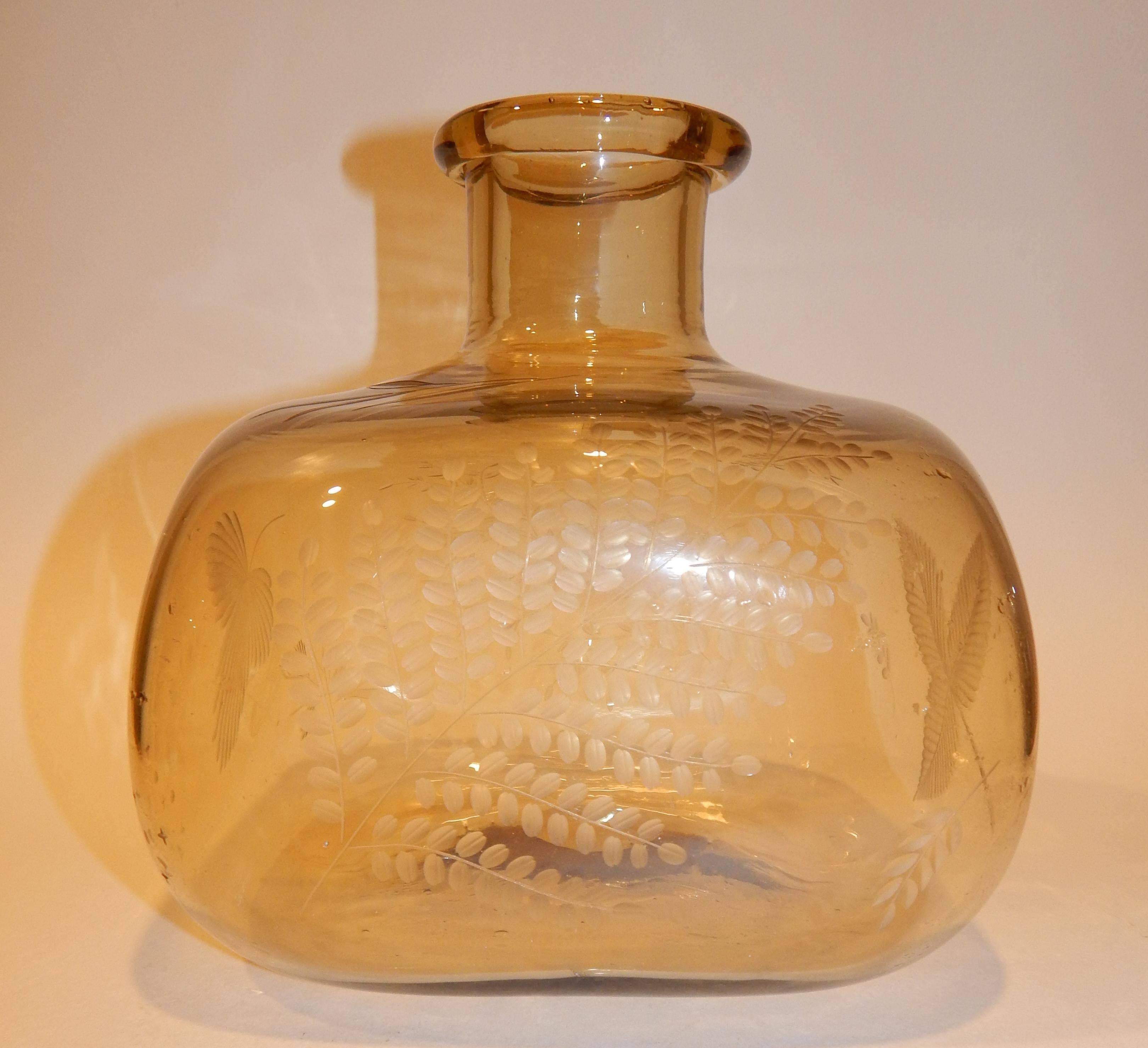 Grande paire de vases rares en verre soufflé de style moderne, années 1940, motifs aquatiques et floraux en vente 2