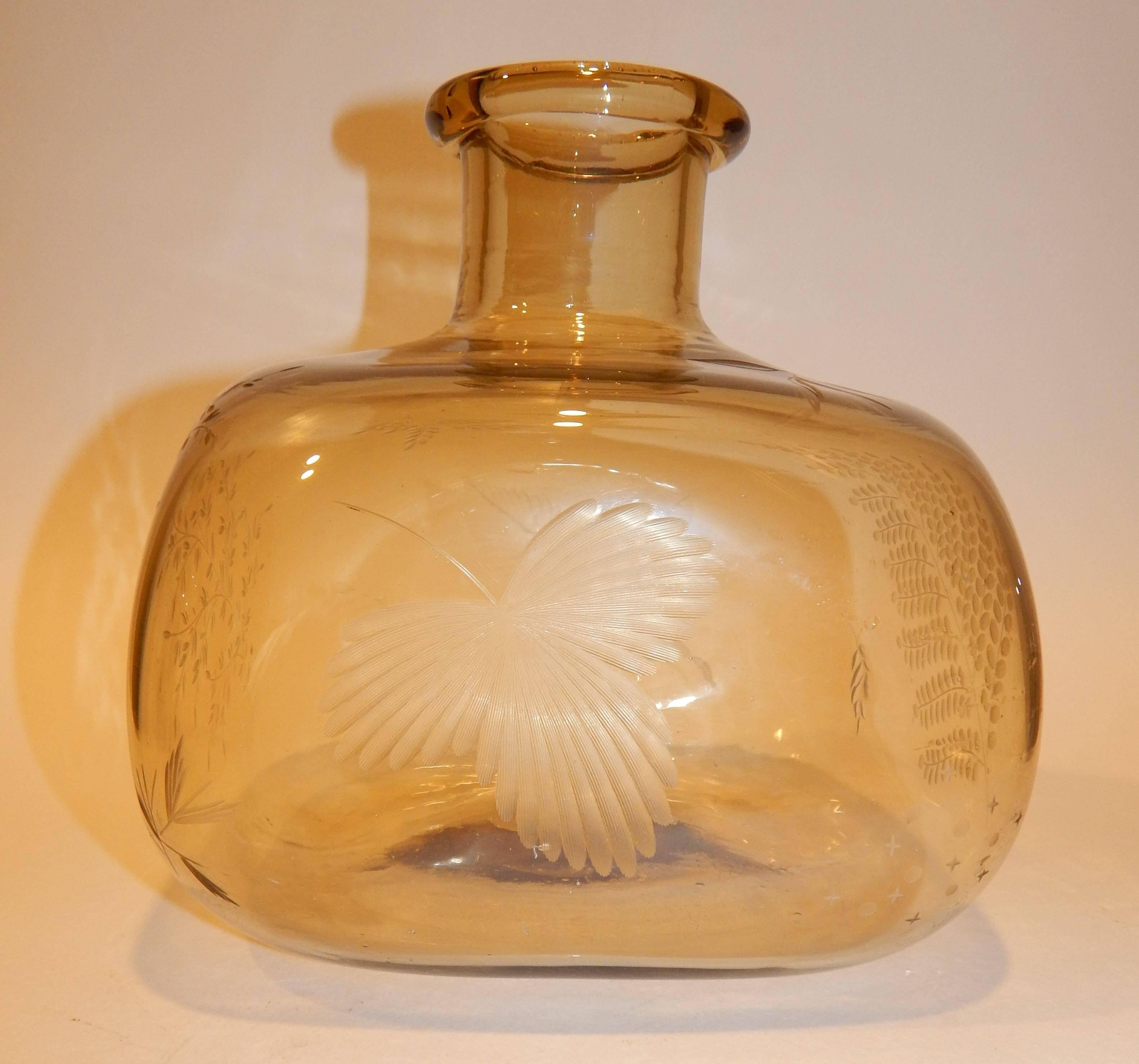 Large Pair of Unusual Moderne Blown Glass Vases, 1940s, Aquatic and Flora Motifs For Sale 1