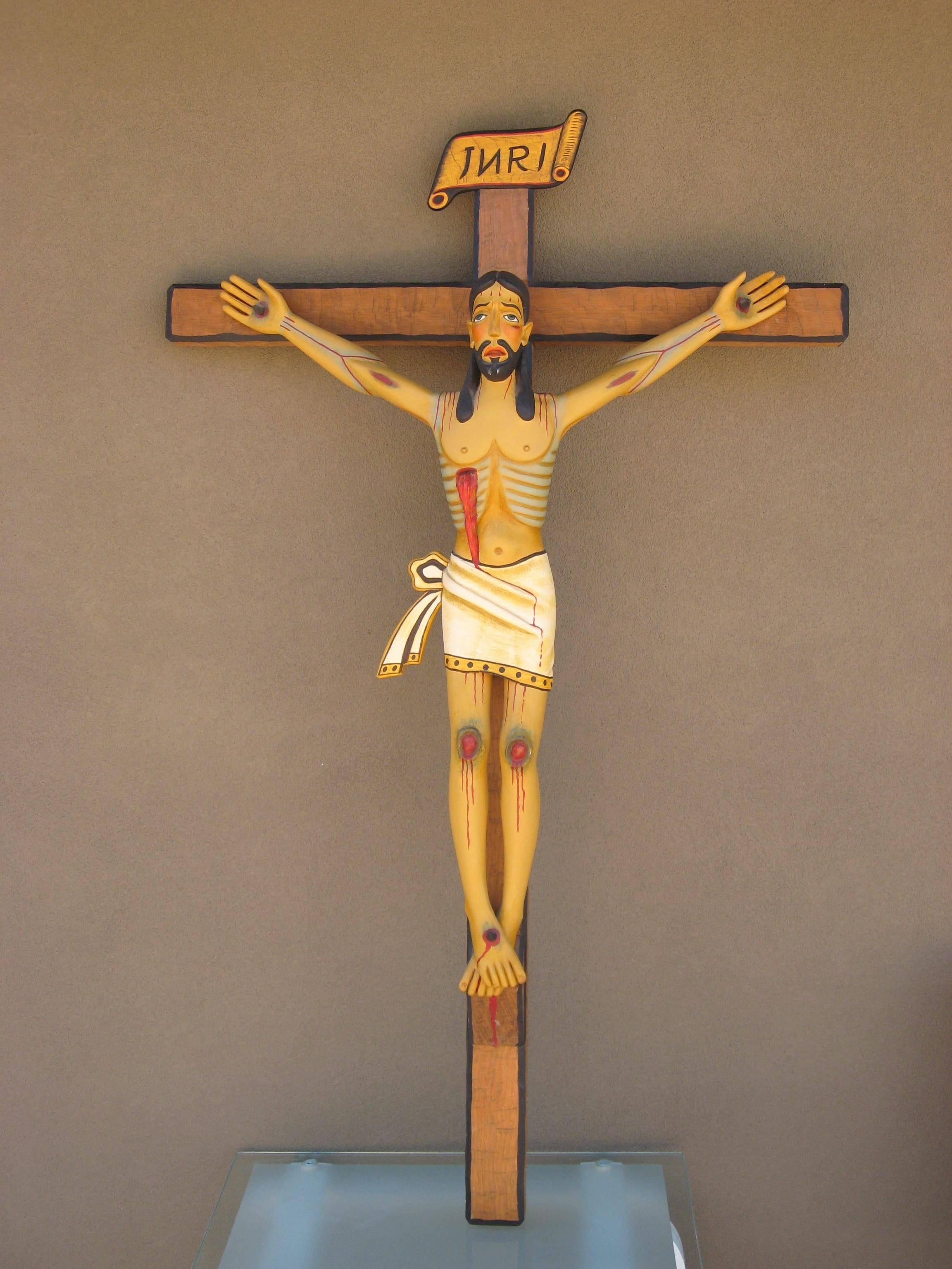 Large Crucifix carved by important New Mexico.
Artist and Santero Horacio Valdez (1929-1992)
Created 1984. Signed and dated on the back.
Measures: 55