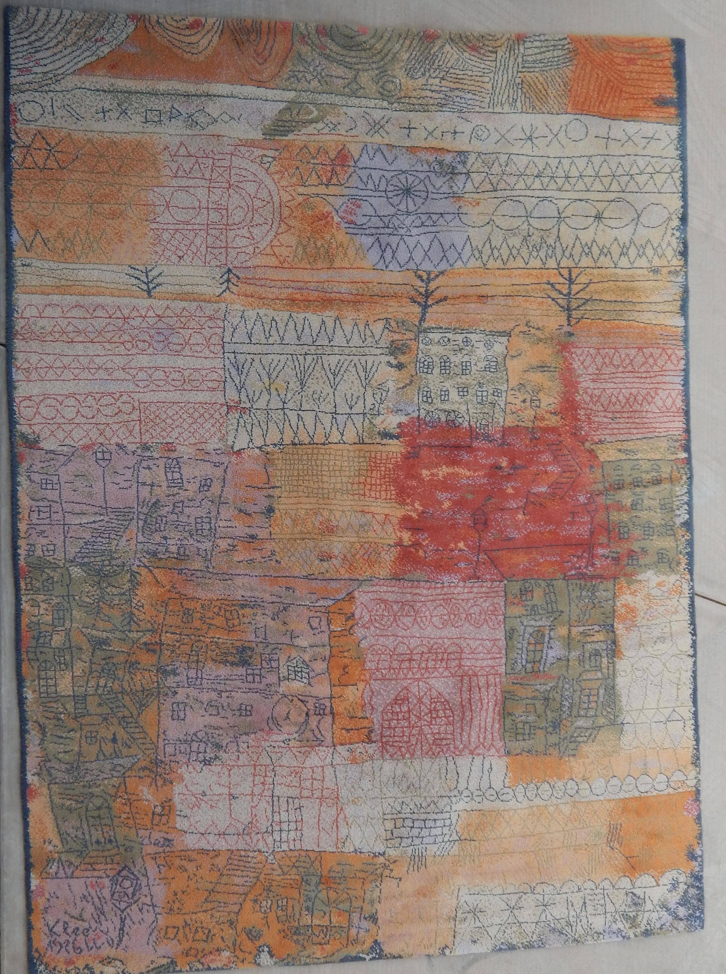 Paul Klee "Florentinisches Villenviertel" Art carpet by Ege Axminster.
133" x 98" - 11 feet x 8 feet approximately.
Paul Klee Design #80535. Made in Denmark.
In excellent condition. Label on the reverse side.

Woolen rug