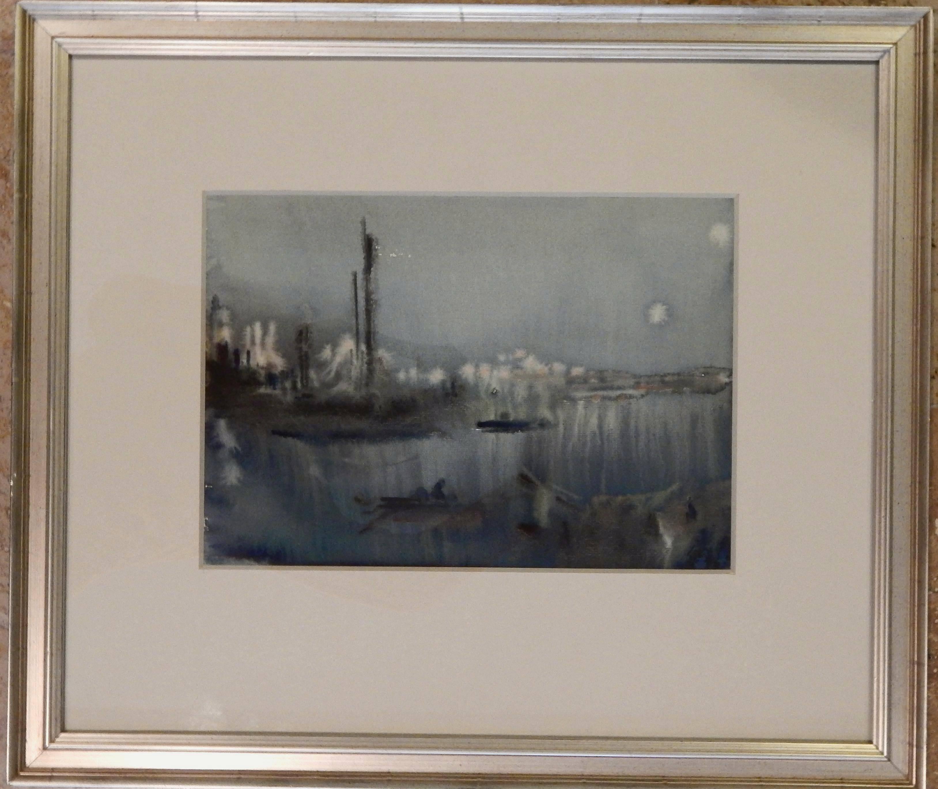 Chen Chi (1912-2005) watercolor titled: “Nocturne on the Whangpoo” Measures: 9.5
