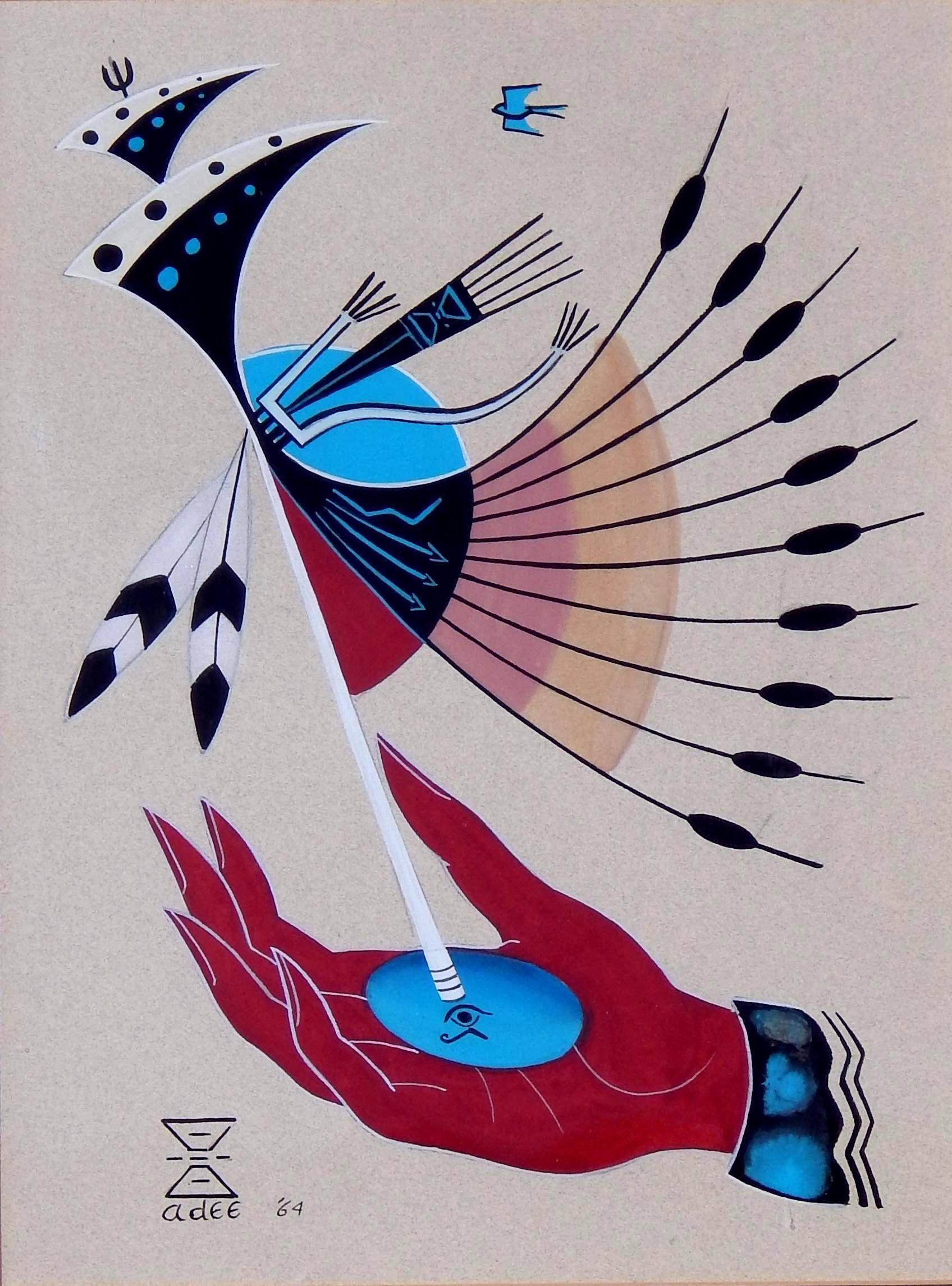 Adee Dodge (1911-1992) Surreal Gouache, 1964
Native American Artist - Navajo.
Framed Under Glass and in excellent condition.
Image measures 12