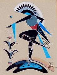 Navajo Artist Adee Dodge Gouache, 1964, Stylized Native American Dancer