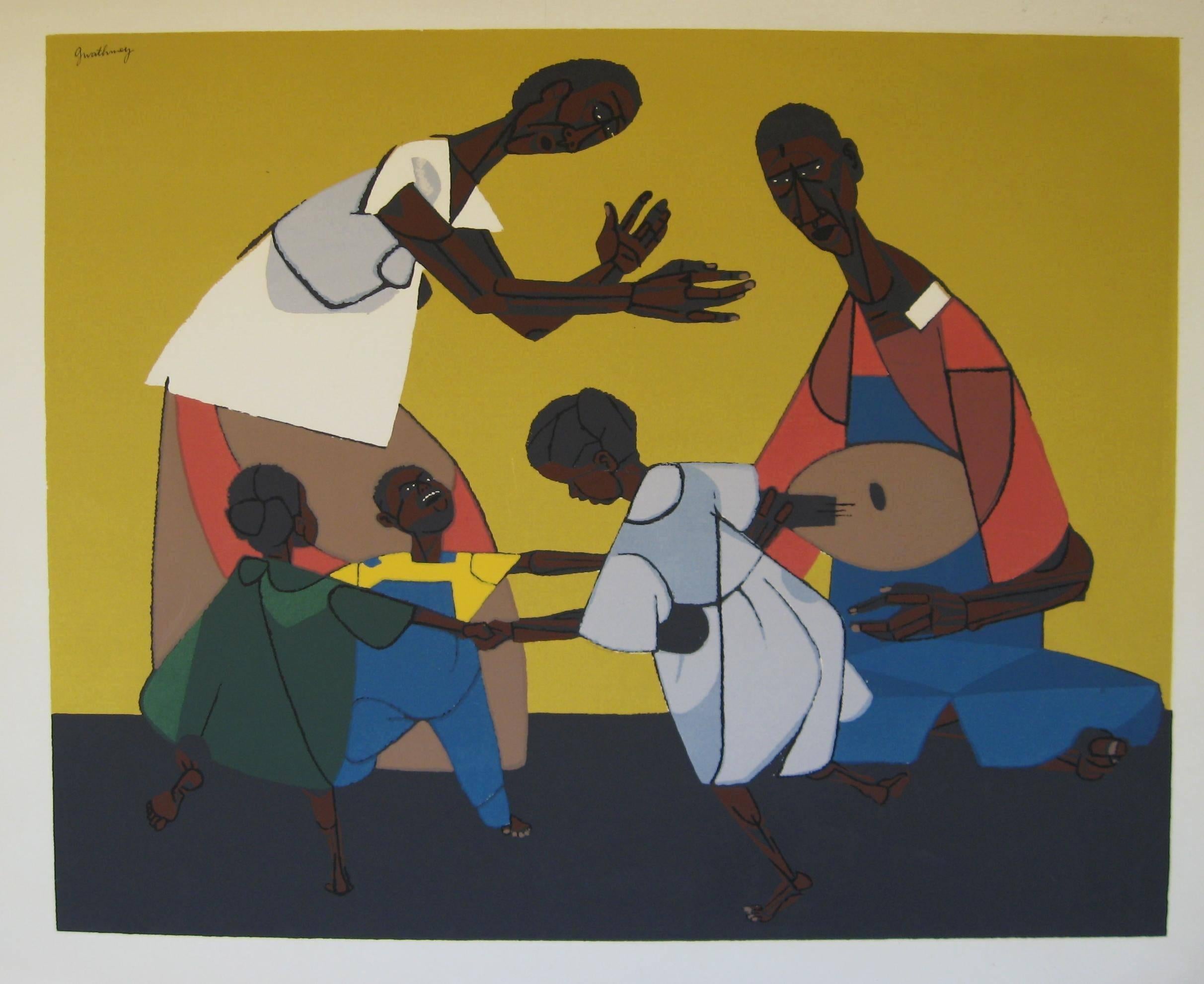 Robert Gwathmey Serigraph
Titled: Ring around the Rosey
Signed in ink upper left. Edition: 200
Created 1949. In excellent condition, unframed.
Image size: 12.75