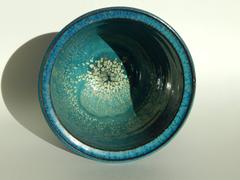 Portland Ceramist Ken Shores Blue Studio Vase, Geometric Design