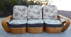Vintage Paul Frankl Design Bamboo Six Band Chair, Ottoman & Sofa, 1930s -1940s
