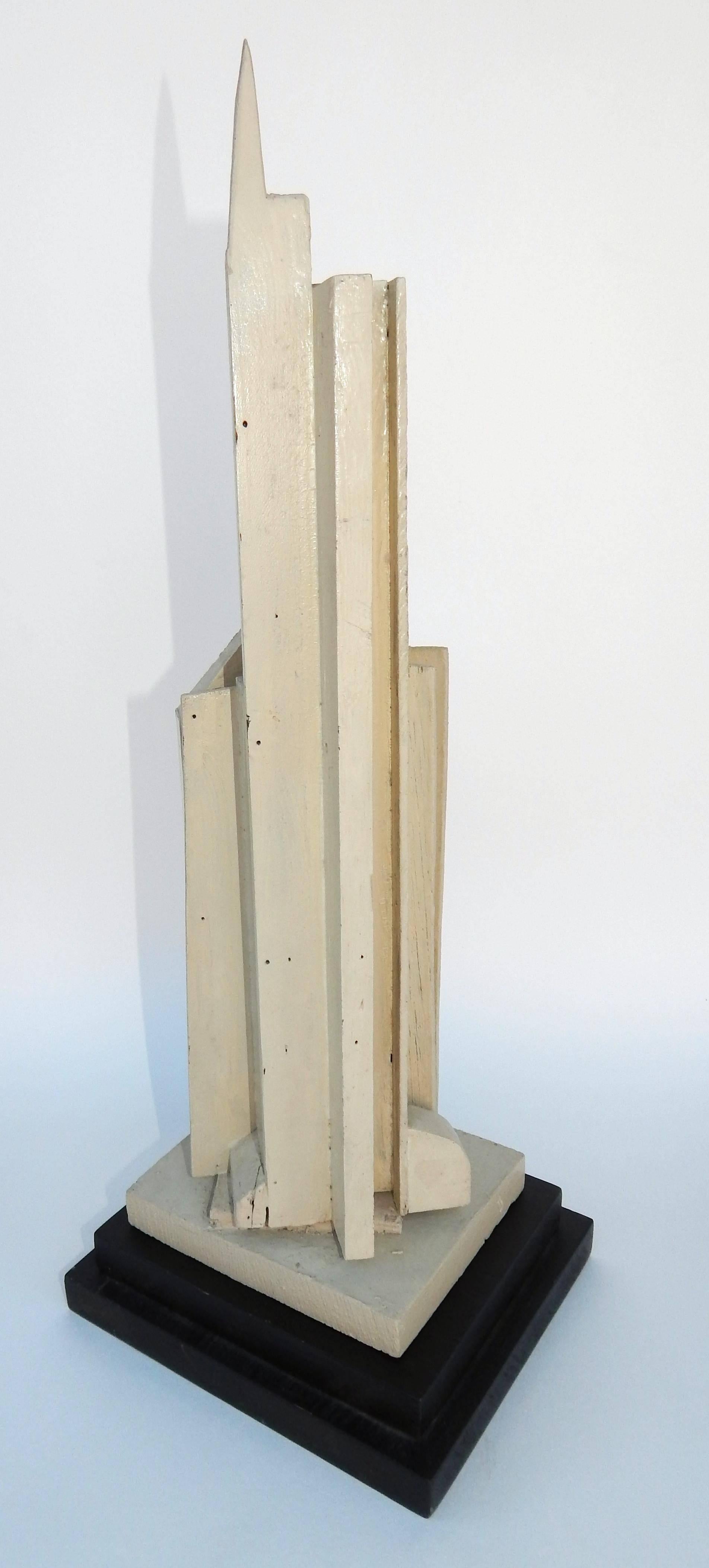 Found wood sculpture in white on a black wood base
by WPA Russian/American artist Irving Lehman (1900-1983)
Measurements including base: 20 3/4