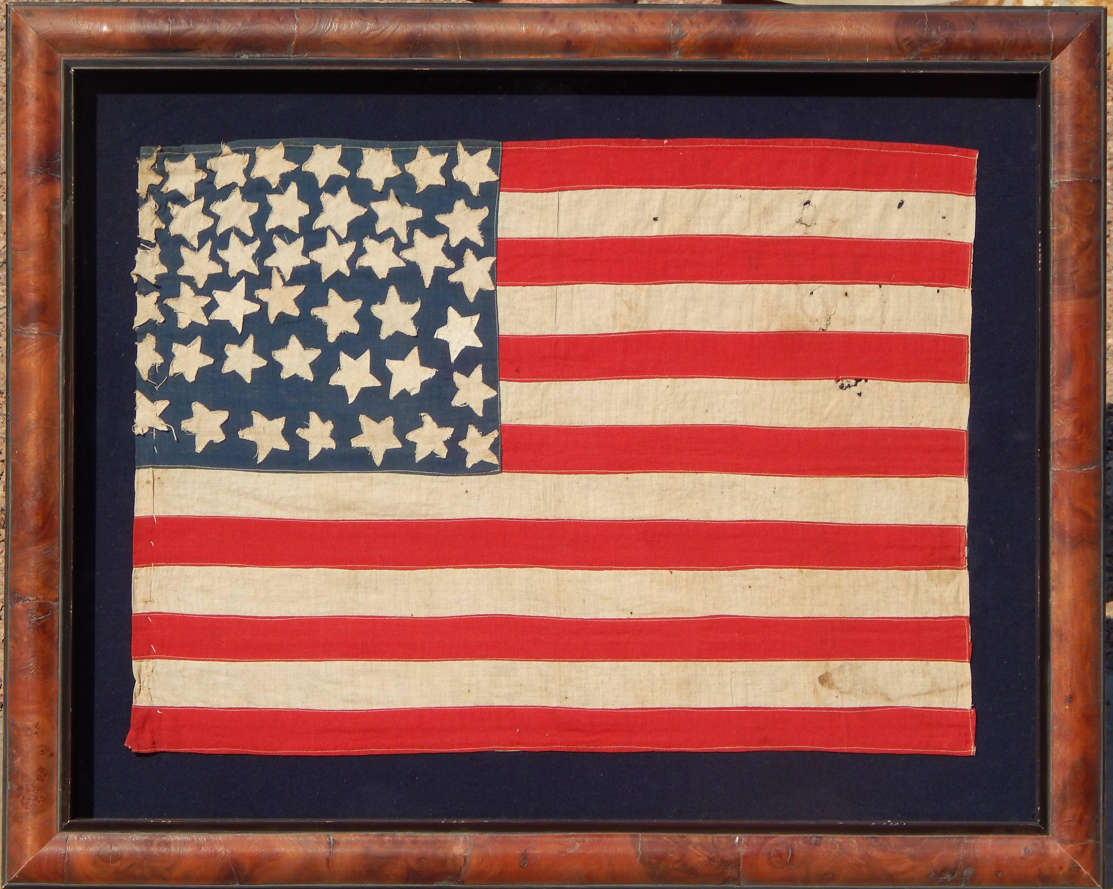 19th Century Vintage Folk Art American Flag with 44 Stars