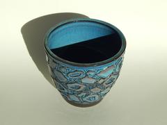 Portland Ceramist Ken Shores Blue Studio Vase, Biomorphic Design