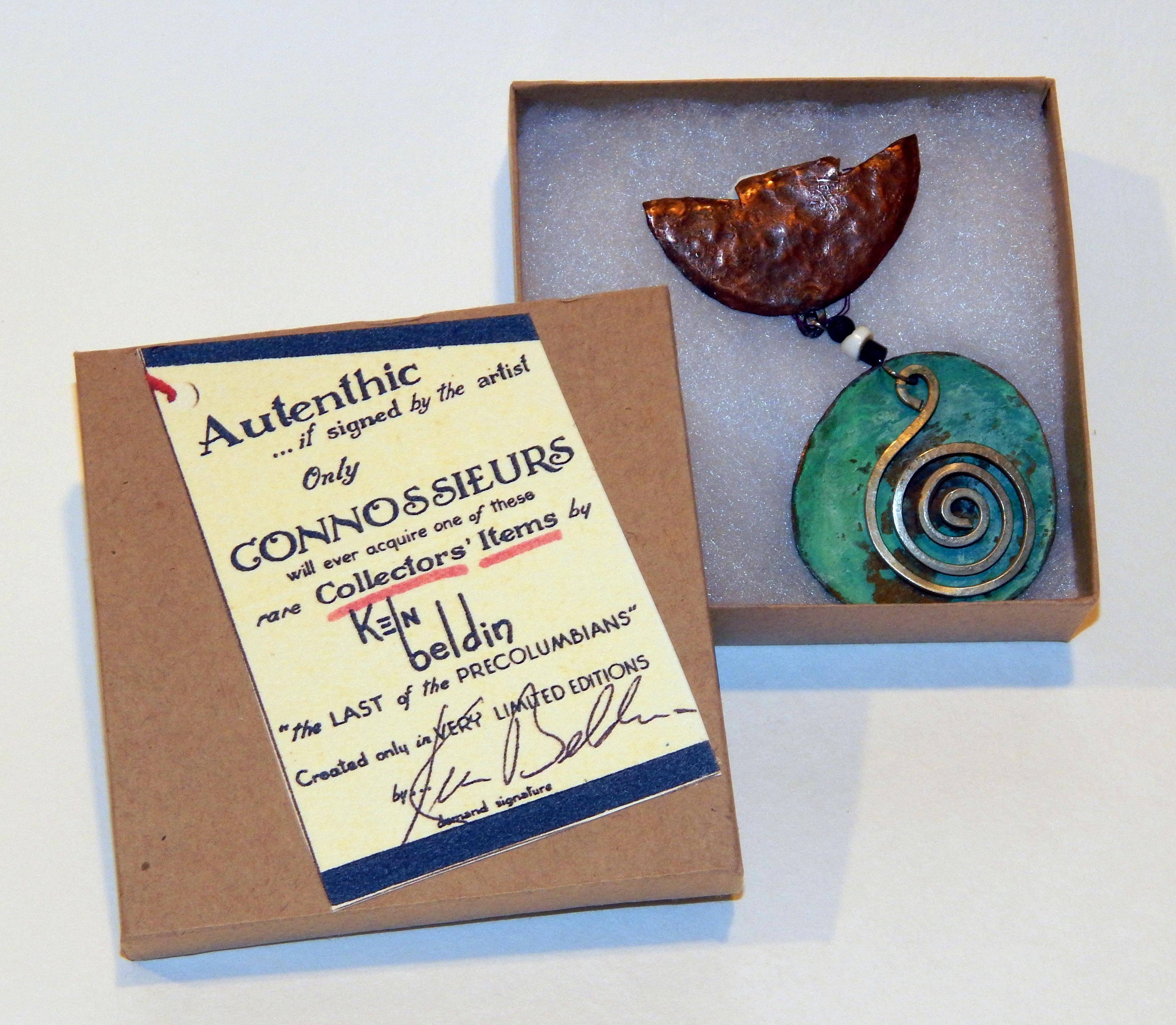 Beautiful vintage copper pin created in Mexico
By ex-patriate artist Ken Beldin 1940s and 1950s.
Measures: 3.5