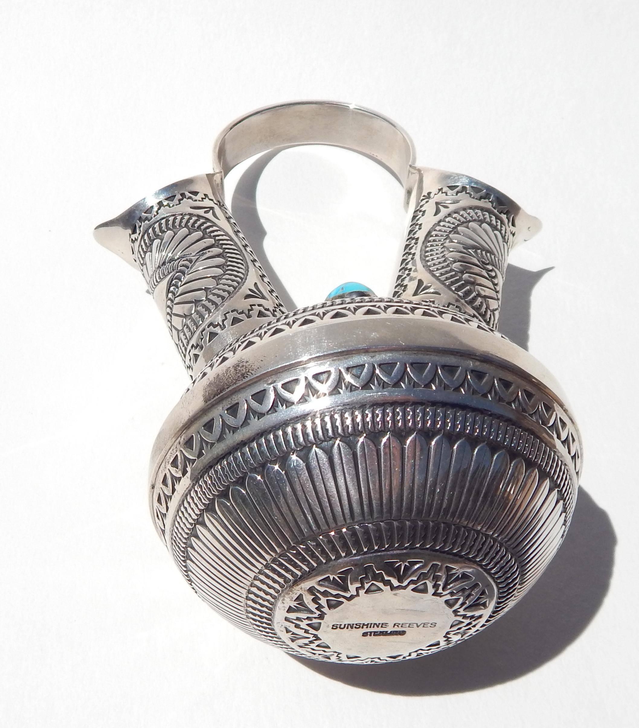 Sunshine Reeves Navajo Sterling and Turquoise Wedding Vase In Excellent Condition In Phoenix, AZ