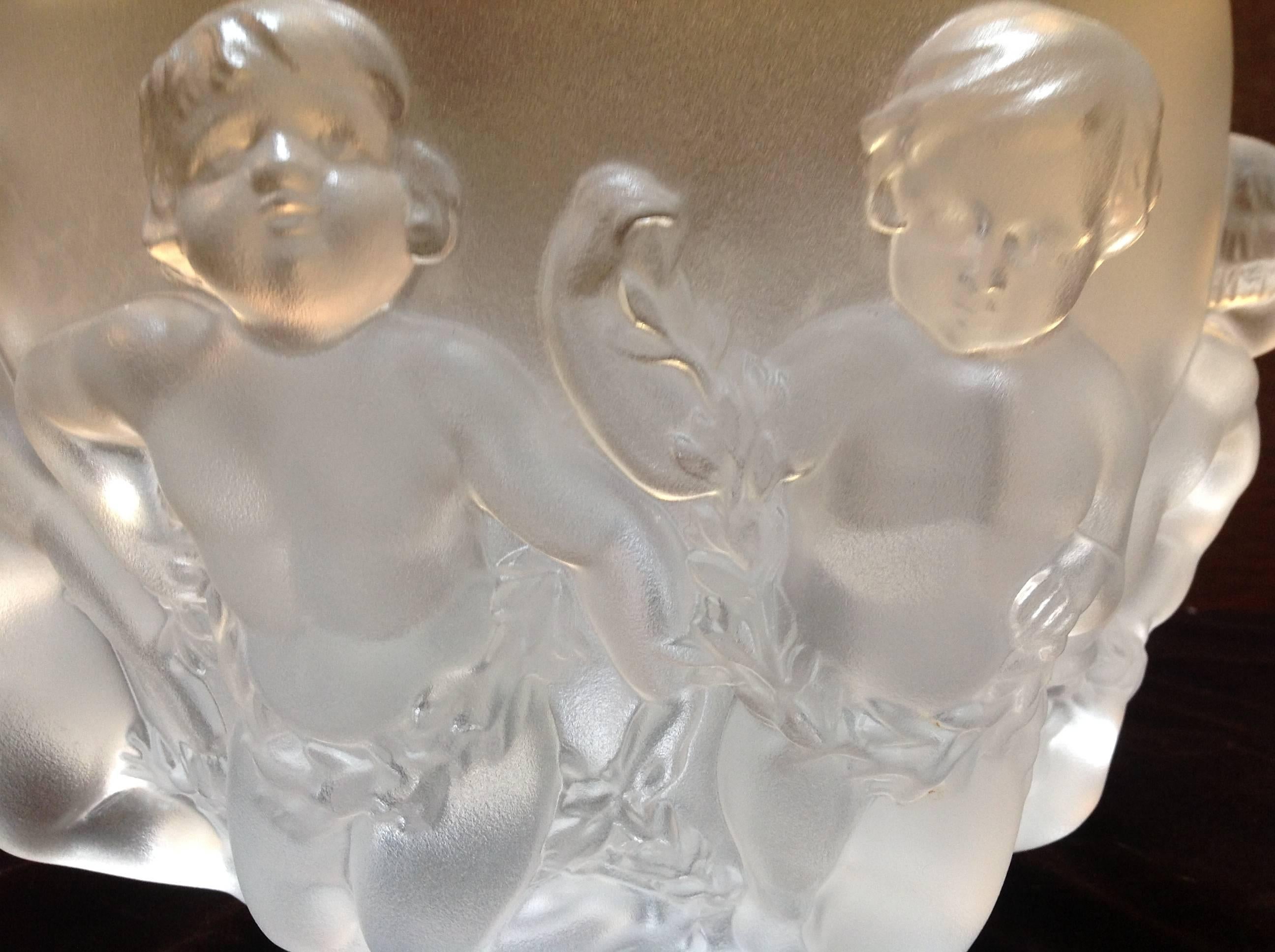Signed Lalique Cherub bowl from France.