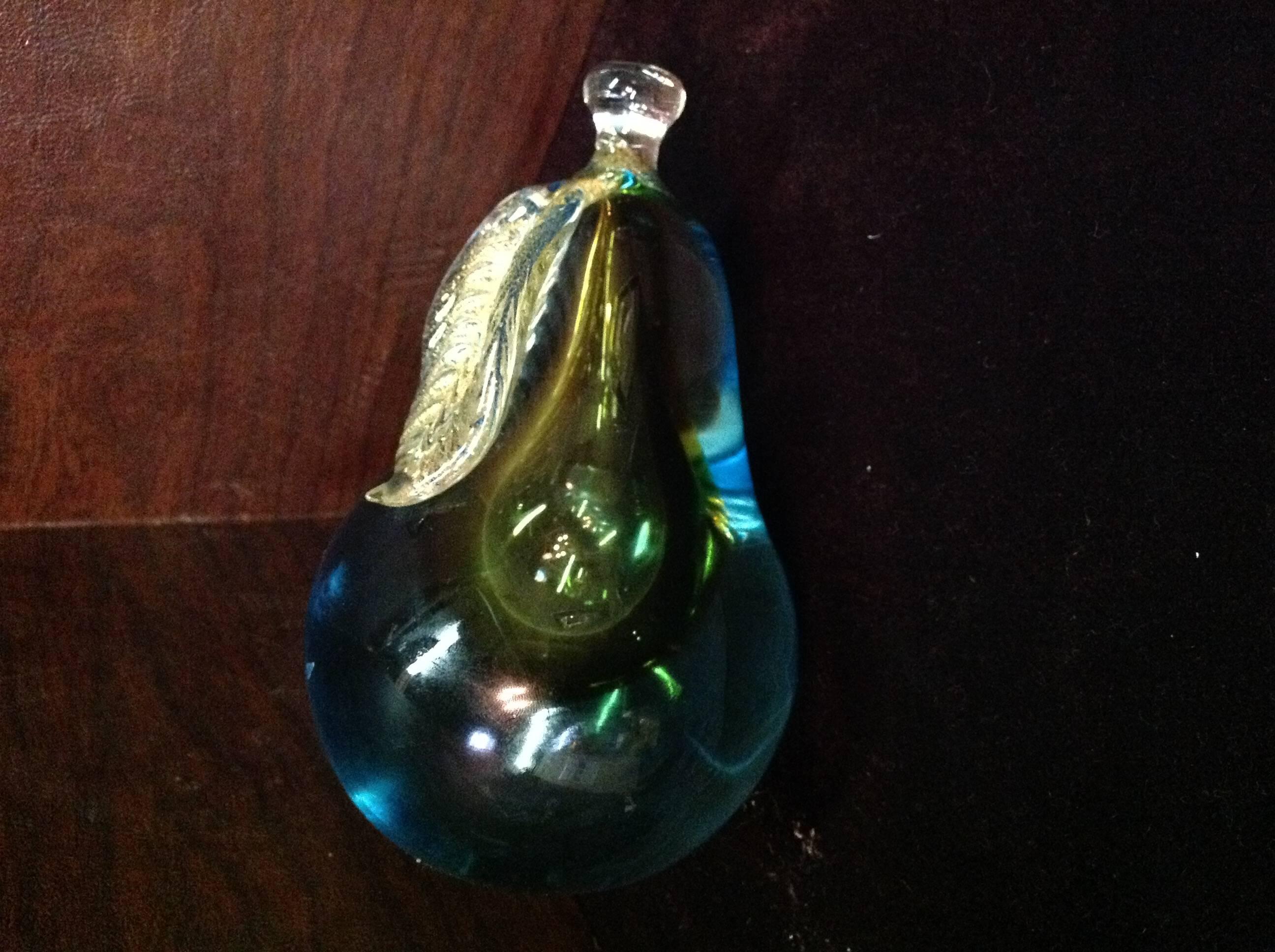 Italian Murano Glass Aqua Blue Apple and Pear Bookends For Sale