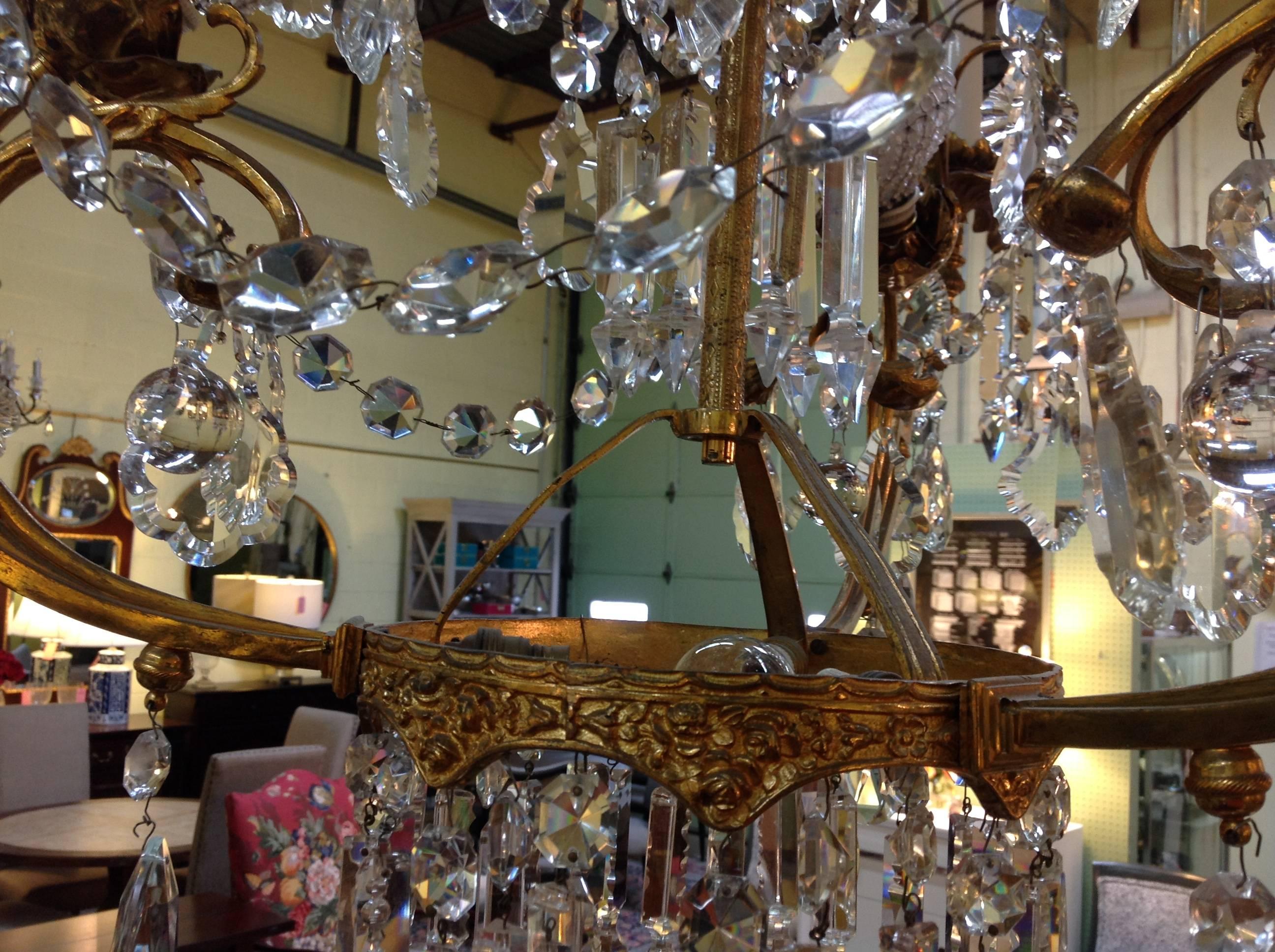 French Empire Revival Crystal Chandelier with Dore Bronze and Metal Eagles For Sale 2