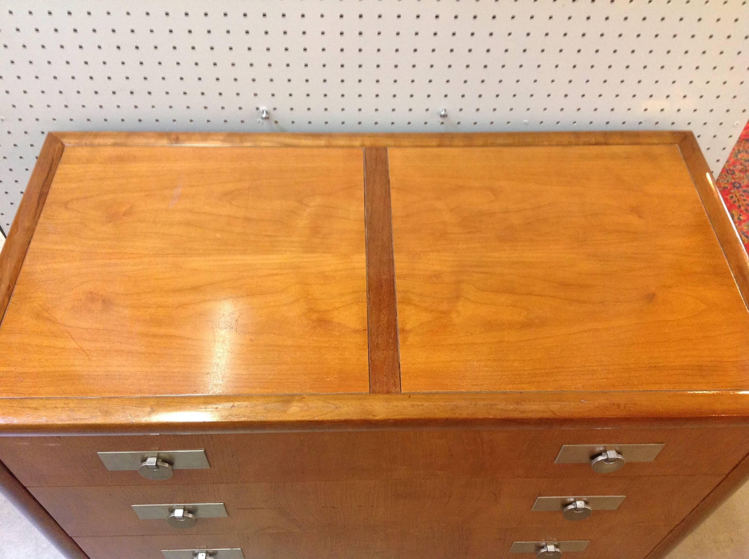 These chests are in great condition and have cool nickel hardware. They are originally from a high-end furniture store that was on the northshore of Chicago.