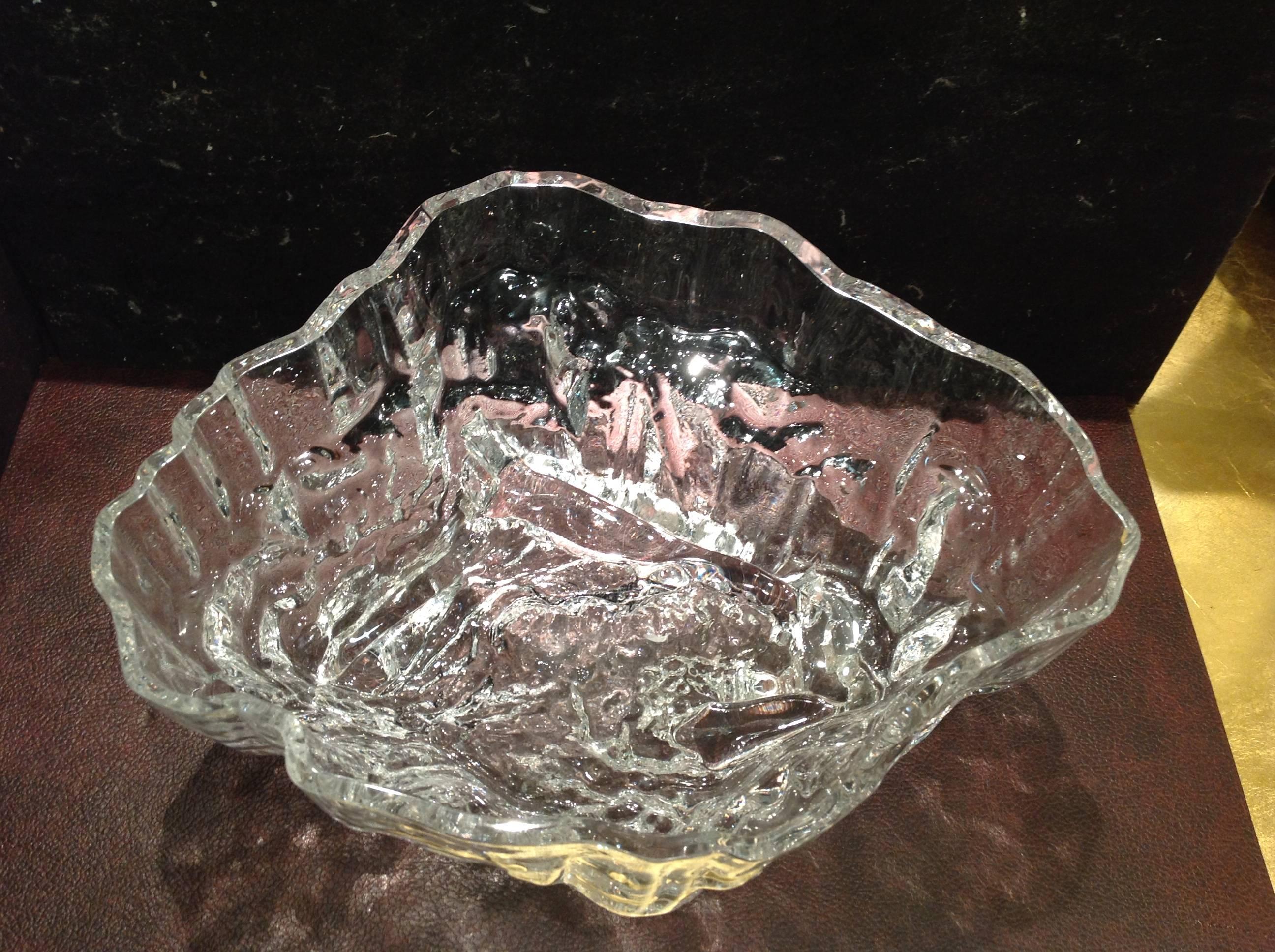 Scandinavian Modern Signed Tapio Wirkkala Inari Large Glass Dish / Bowl for Iittala Oy For Sale