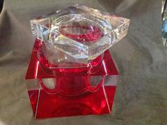 Mid-Century Red and Clear Cube Form Lucite Ice Bucket