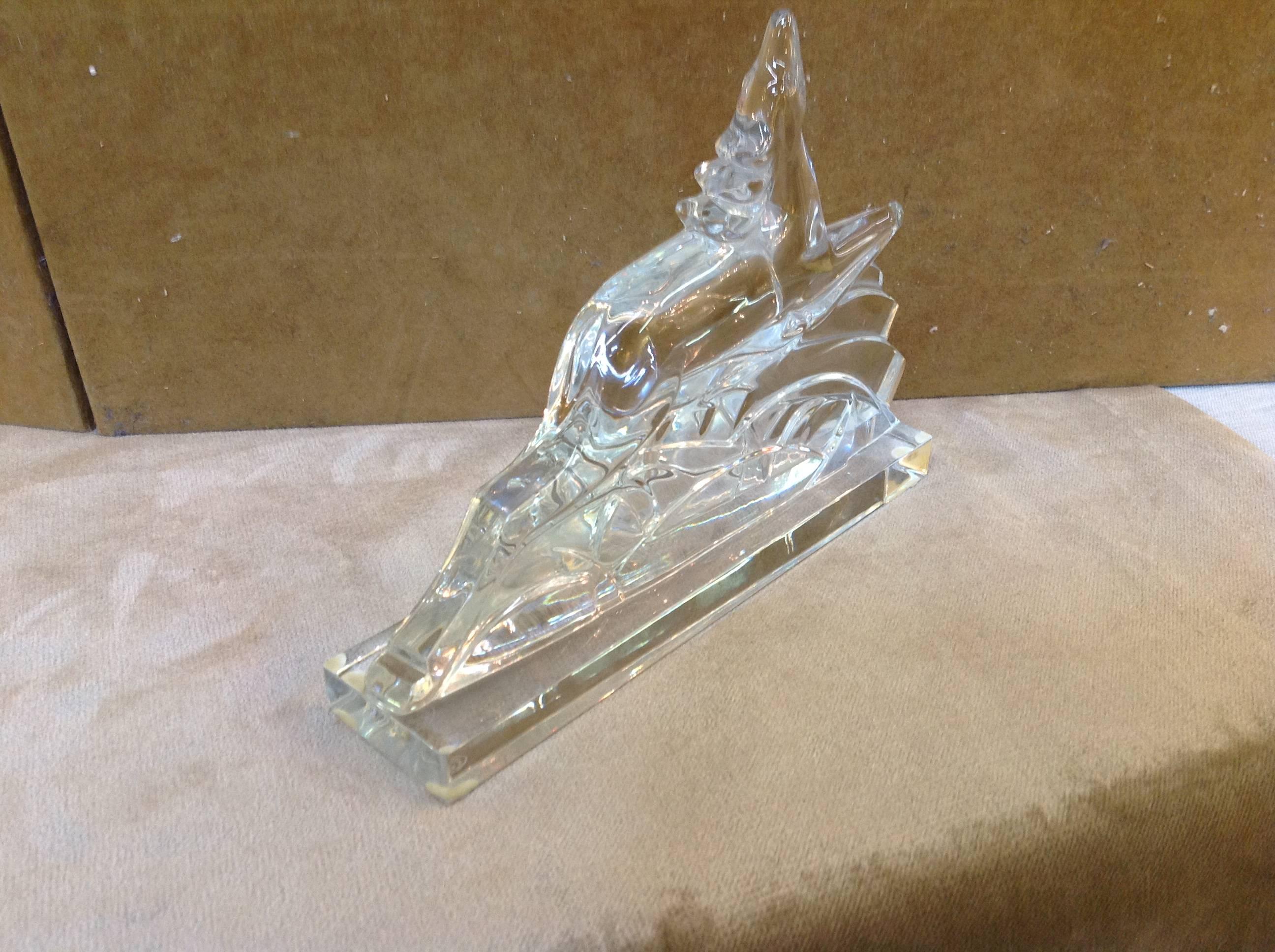 French Baccarat Crystal Leaping Reindeer Sculpture For Sale