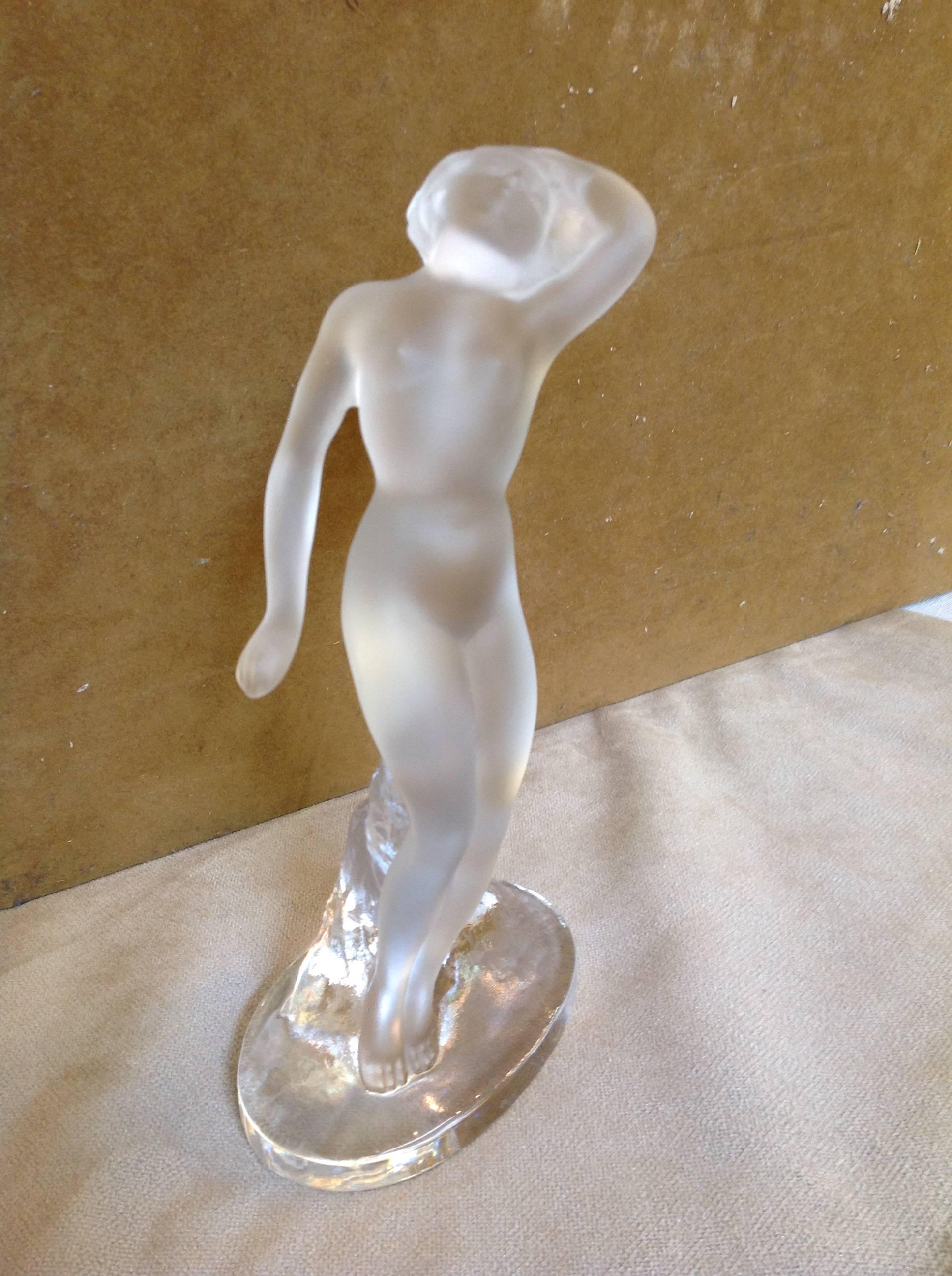 Renaissance Lalique Frosted and Clear Glass Sculpture of Woman For Sale