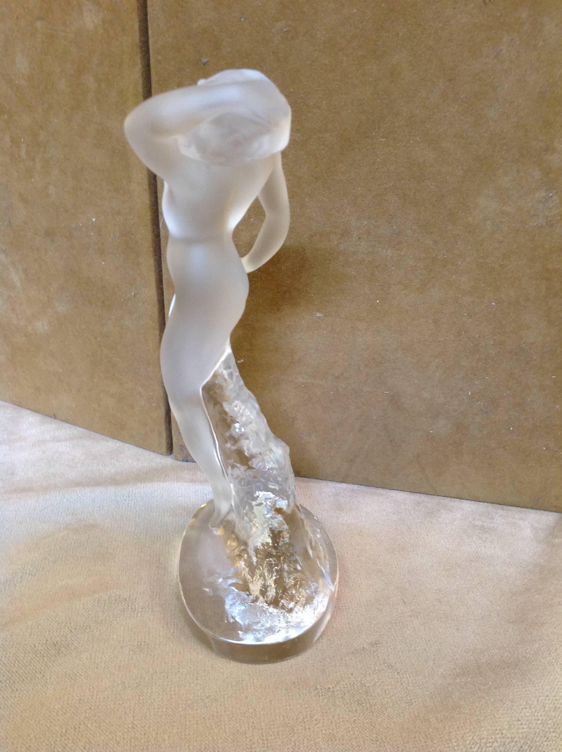 French Lalique Frosted and Clear Glass Sculpture of Woman For Sale