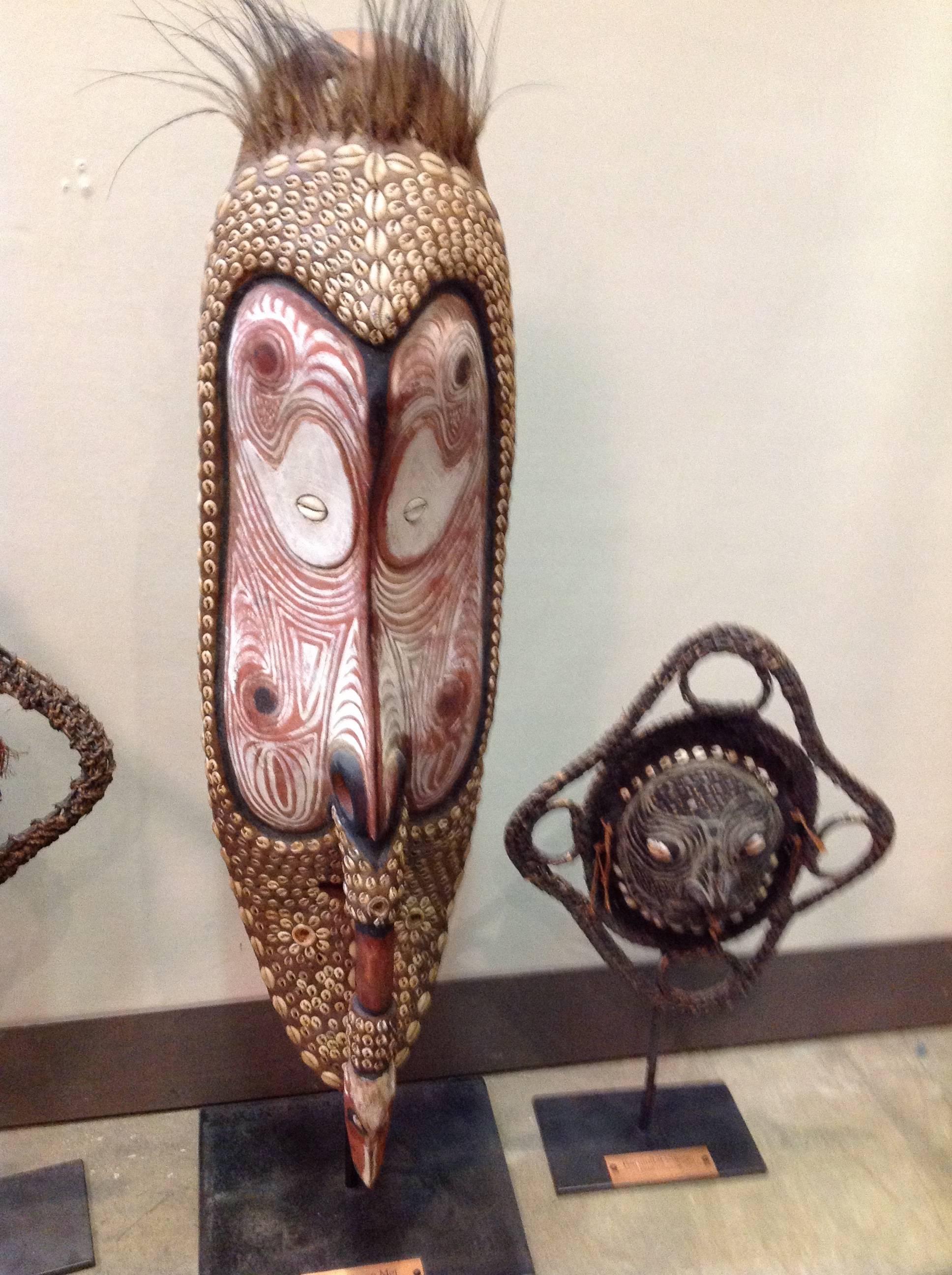 Set of Three African Masks on Metal Bases In Good Condition For Sale In Chicago, IL