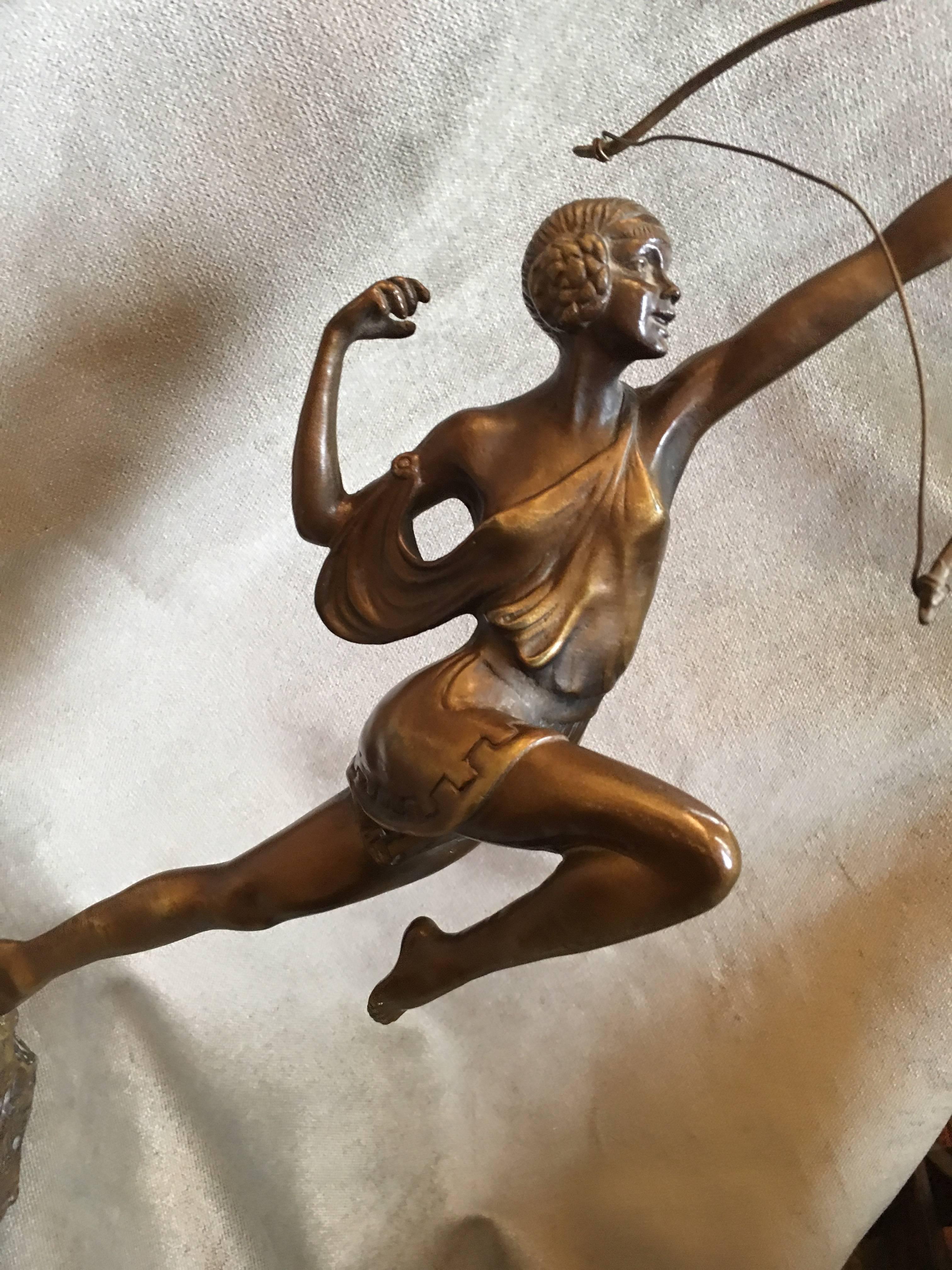 Art Deco Tireuse A L'Arc Bronze Greek Archer by Pierre Le Faguays For Sale